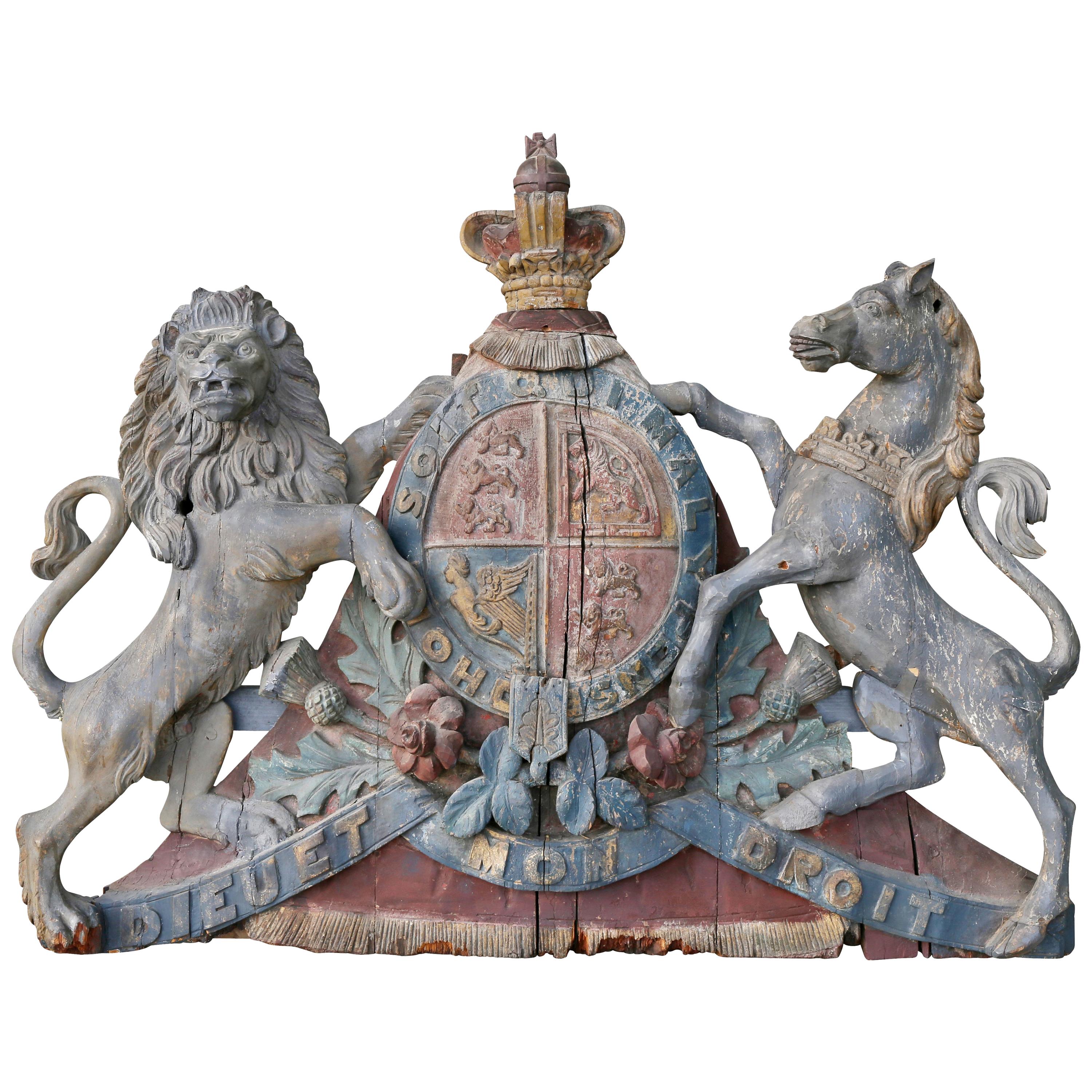 George III Painted and Carved Wood Coat of Arms of the United Kingdom For Sale