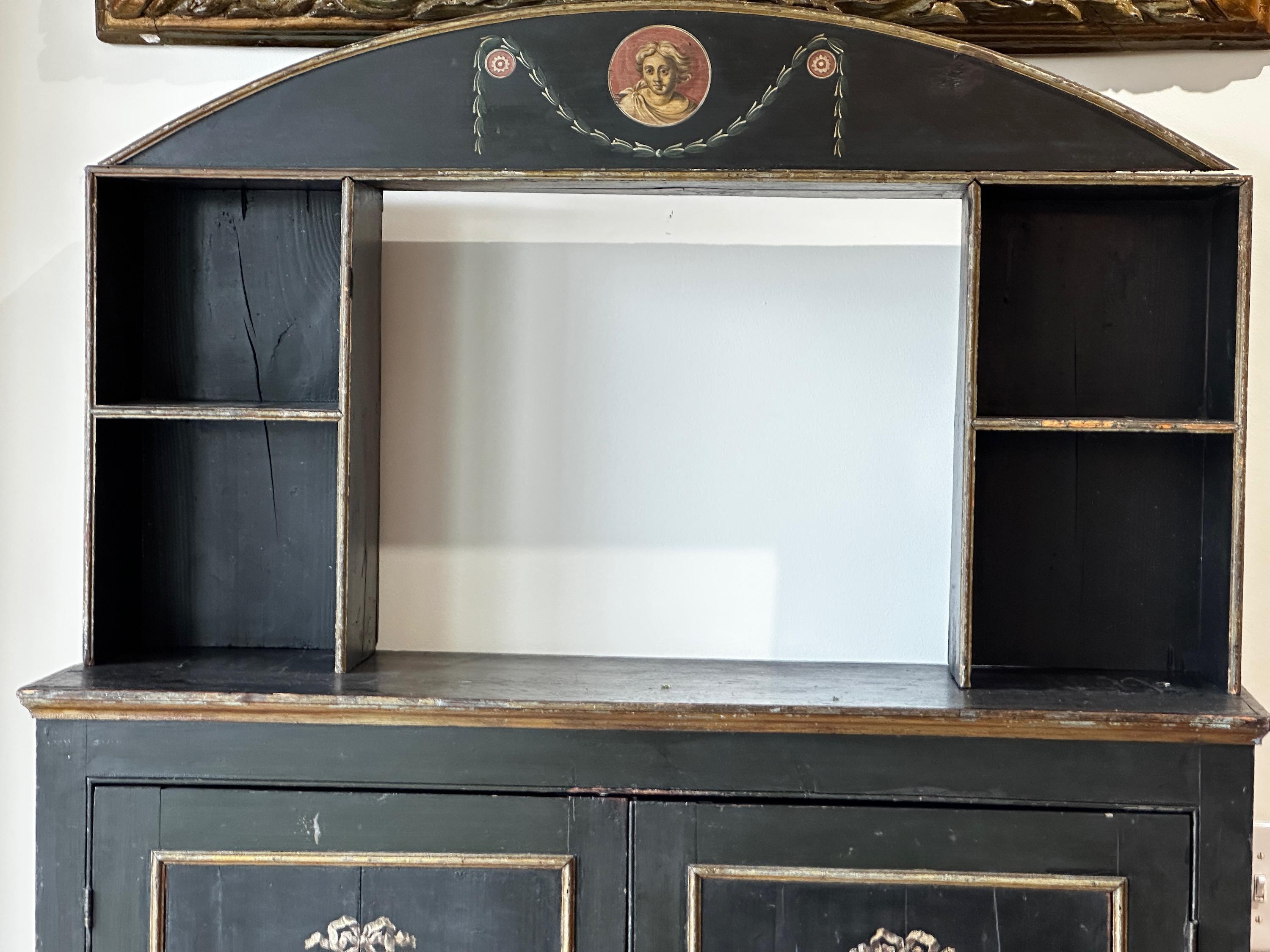 English George III Painted Classical Motif Bookcase/Cabinet For Sale