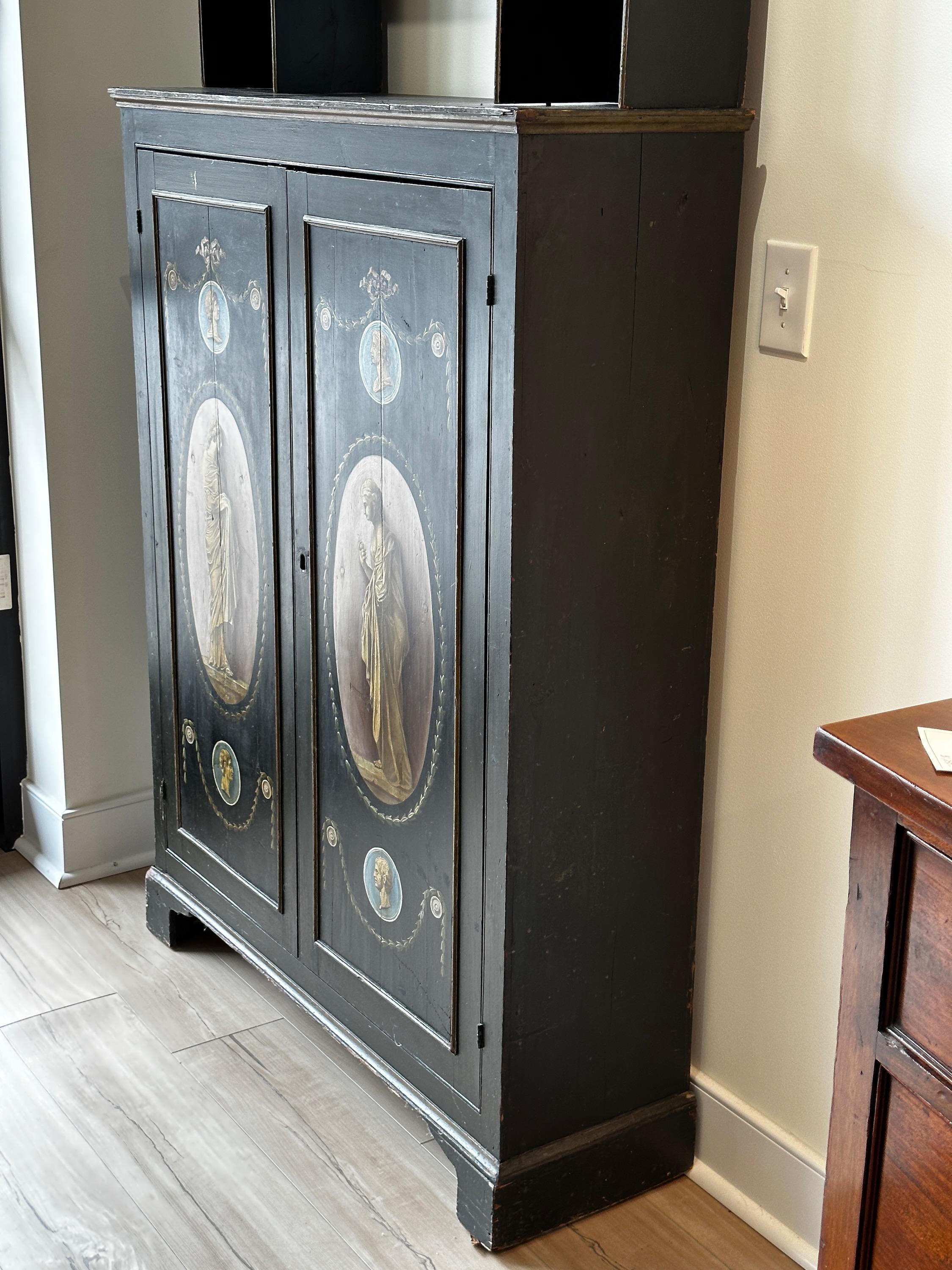 George III Painted Classical Motif Bookcase/Cabinet In Good Condition For Sale In Kilmarnock, VA