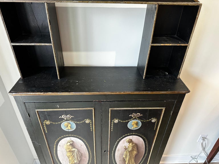 Wood George III Painted Classical Motif Bookcase/Cabinet For Sale