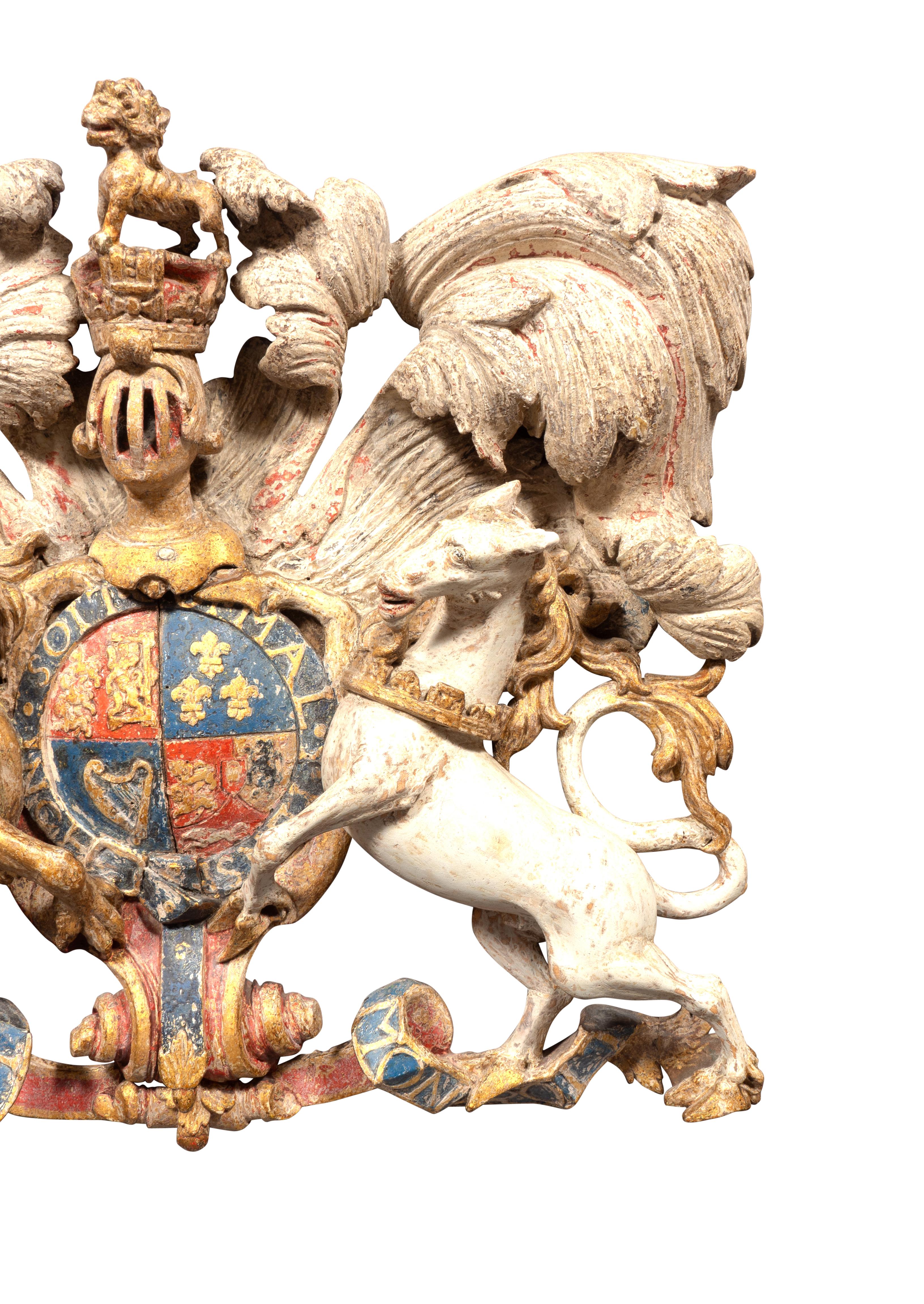 English George III Painted Coat Of Arms Representing The Kingdom Of Great Britain