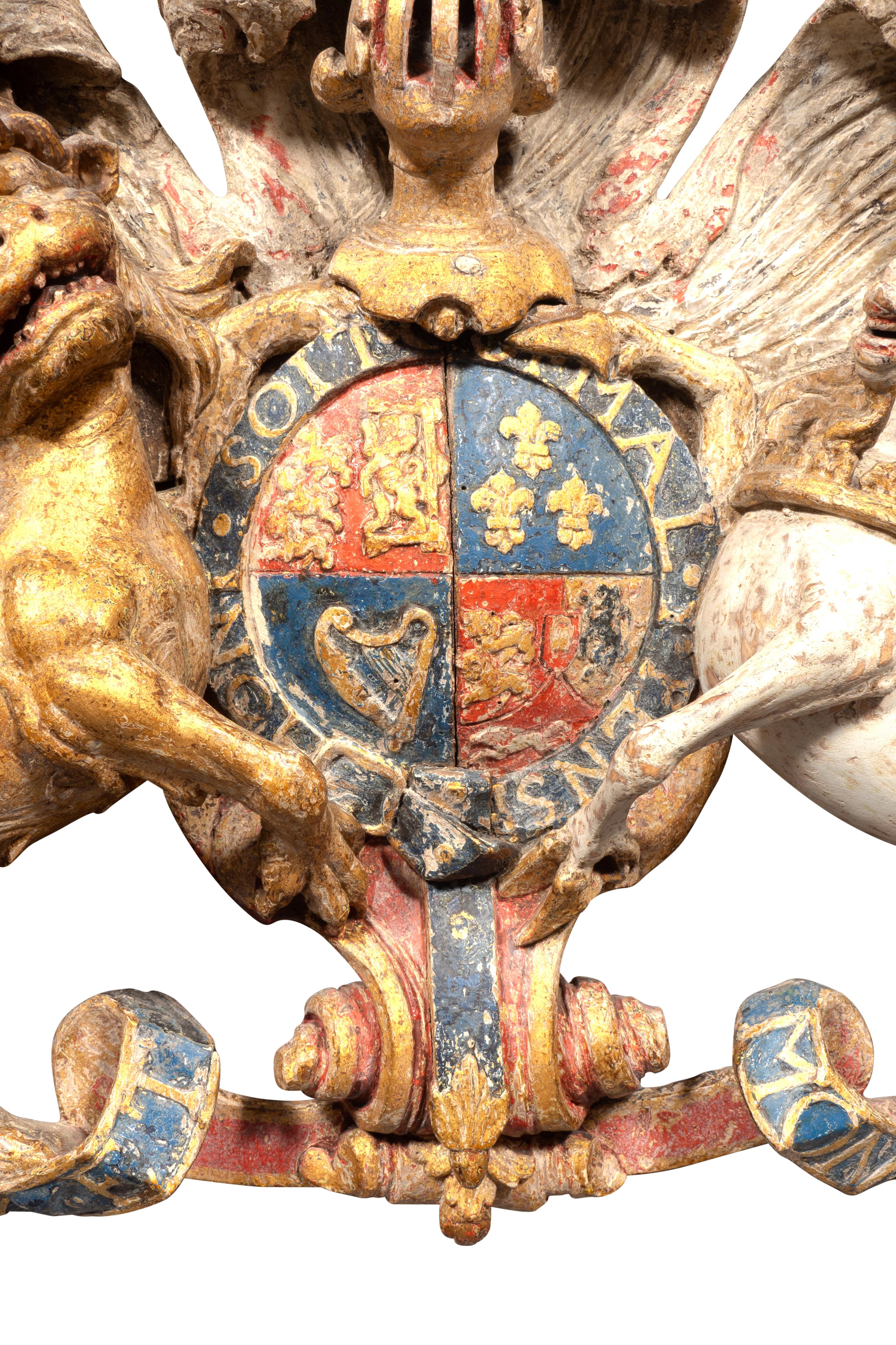 Gilt George III Painted Coat Of Arms Representing The Kingdom Of Great Britain