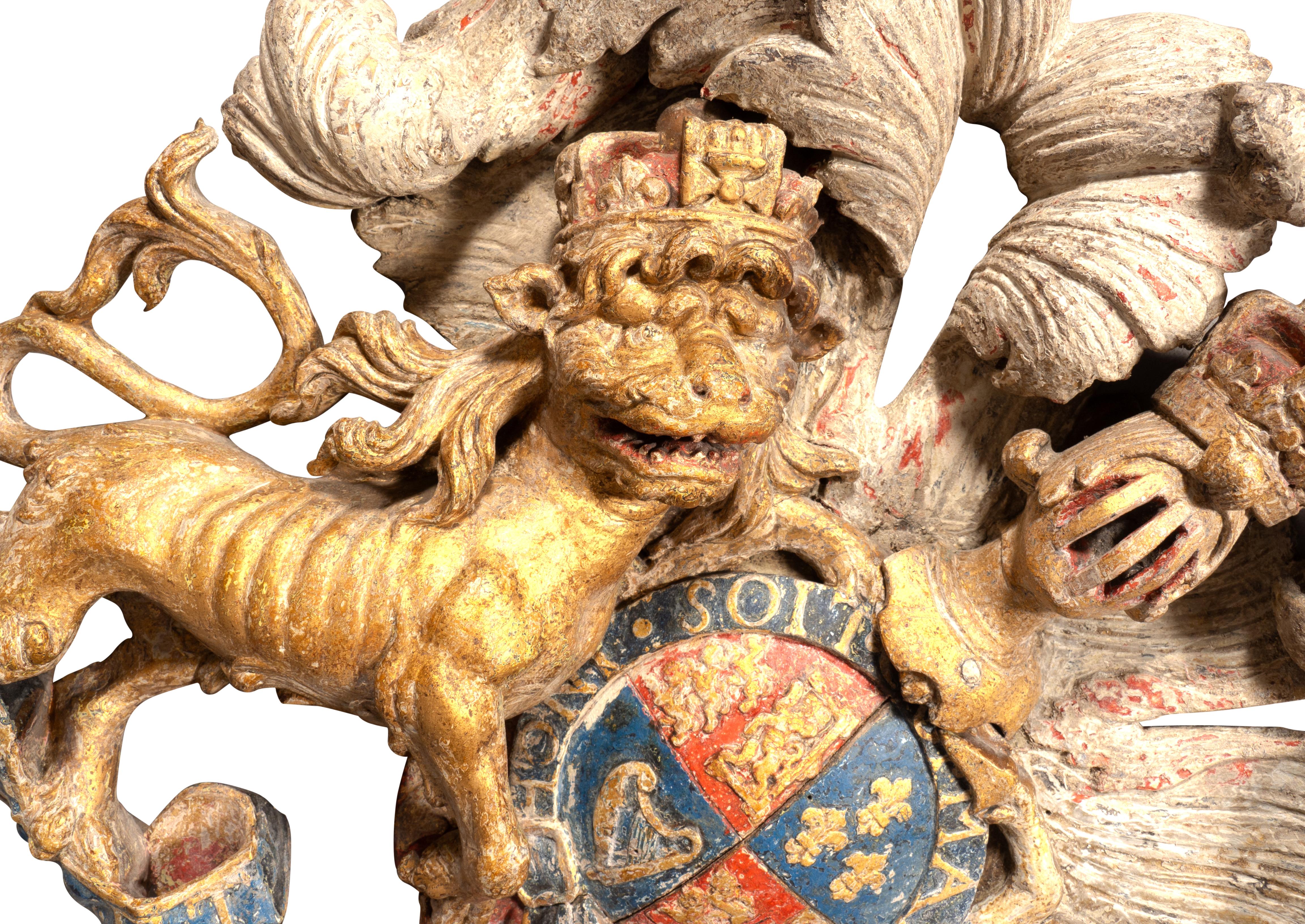 Mid-18th Century George III Painted Coat Of Arms Representing The Kingdom Of Great Britain