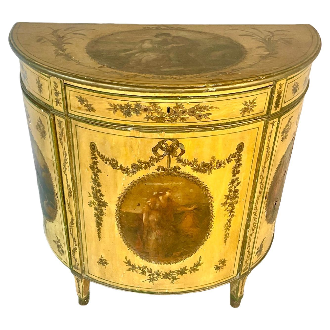 George III Painted Demilune Cabinet For Sale