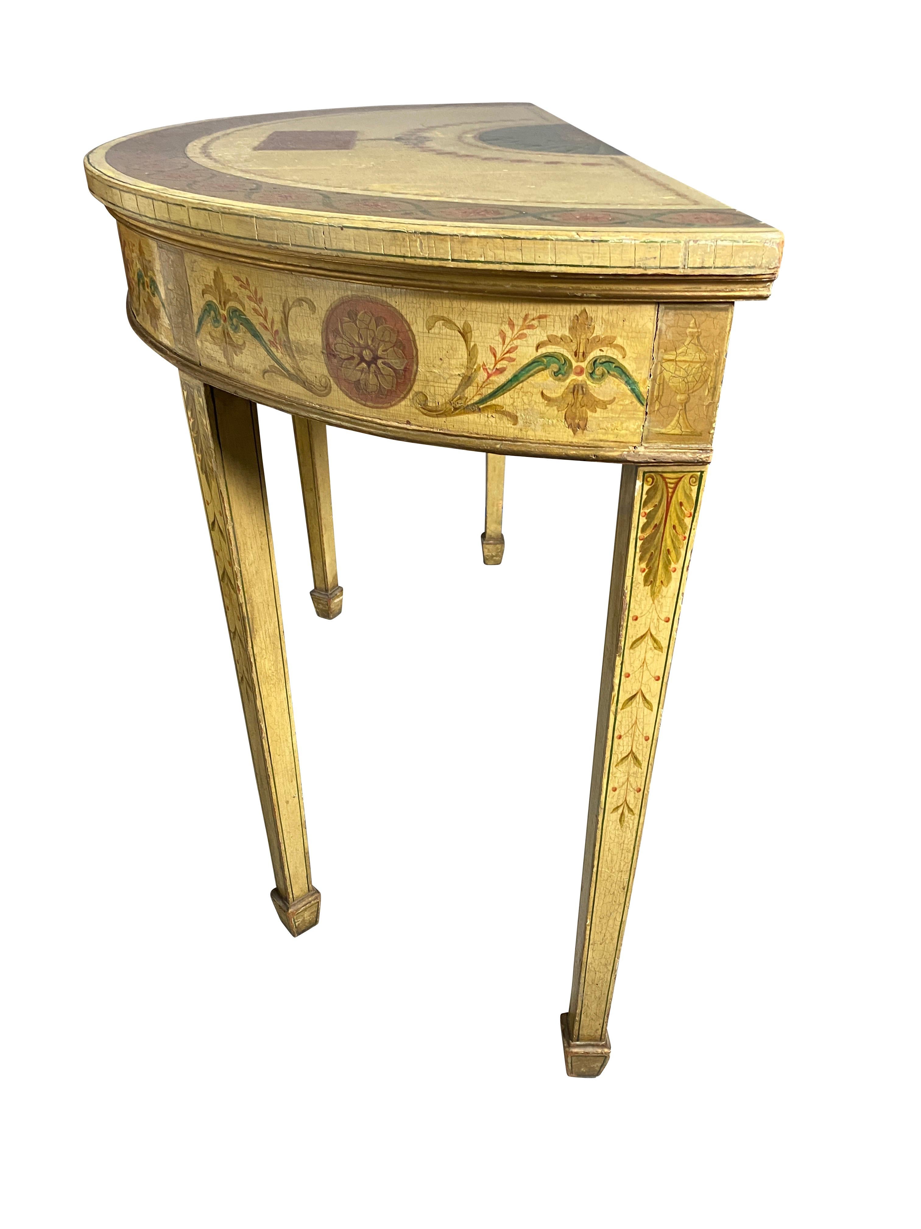 English George III Painted Demilune Console Table