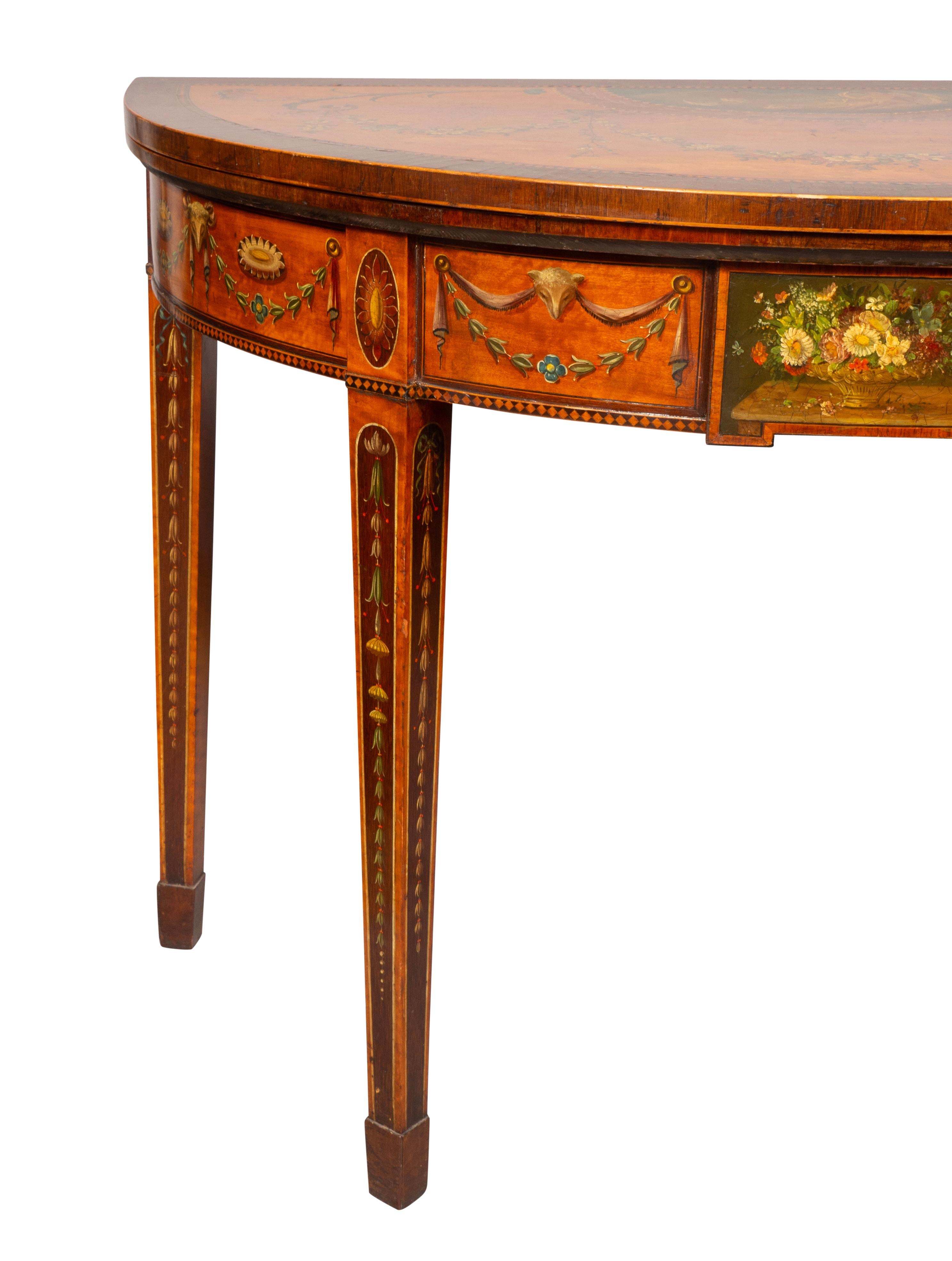 George III Painted Satinwood Games Table For Sale 4