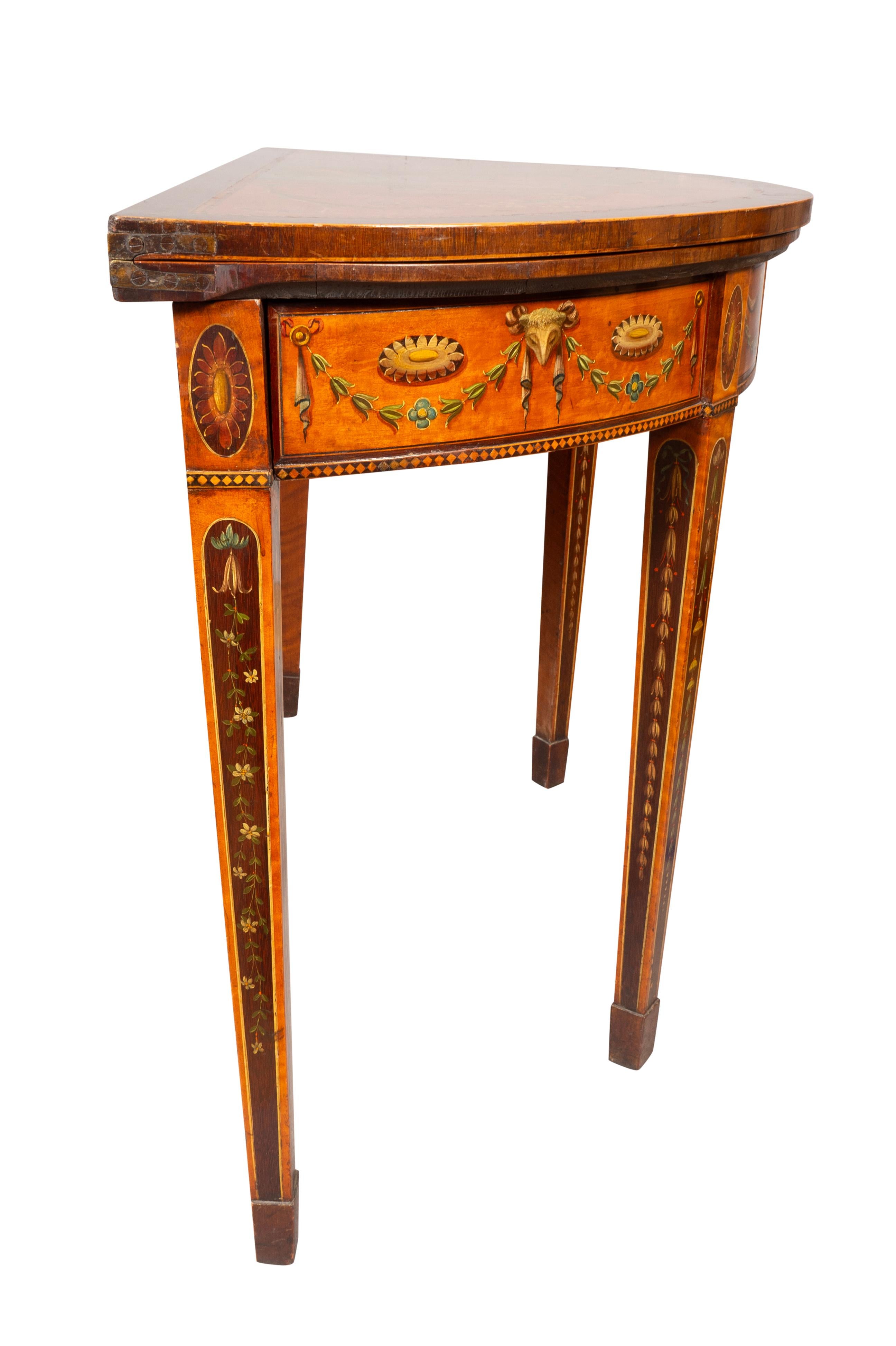 English George III Painted Satinwood Games Table For Sale