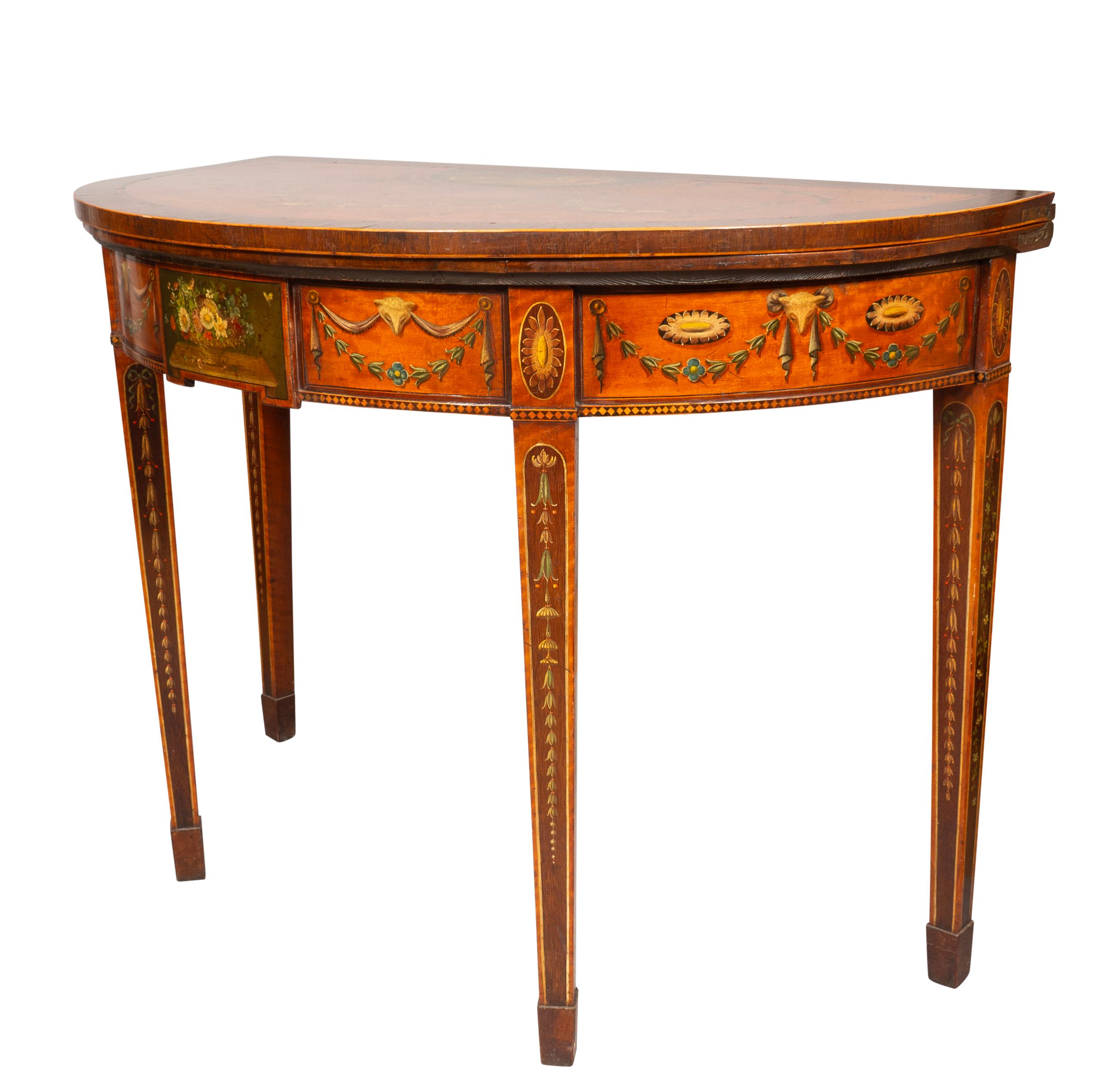 Early 19th Century George III Painted Satinwood Games Table For Sale
