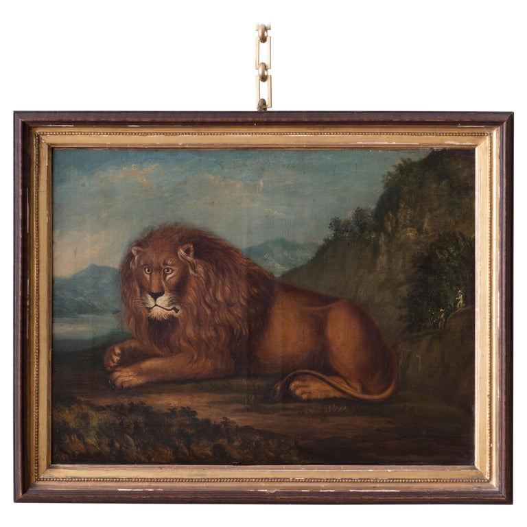 George III Painting of a Lion, Oil on Canvas, circa 1810