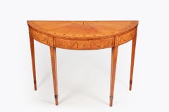 George III Pair of Satinwood and Fruitwood Marquetry Demi Lune Tables