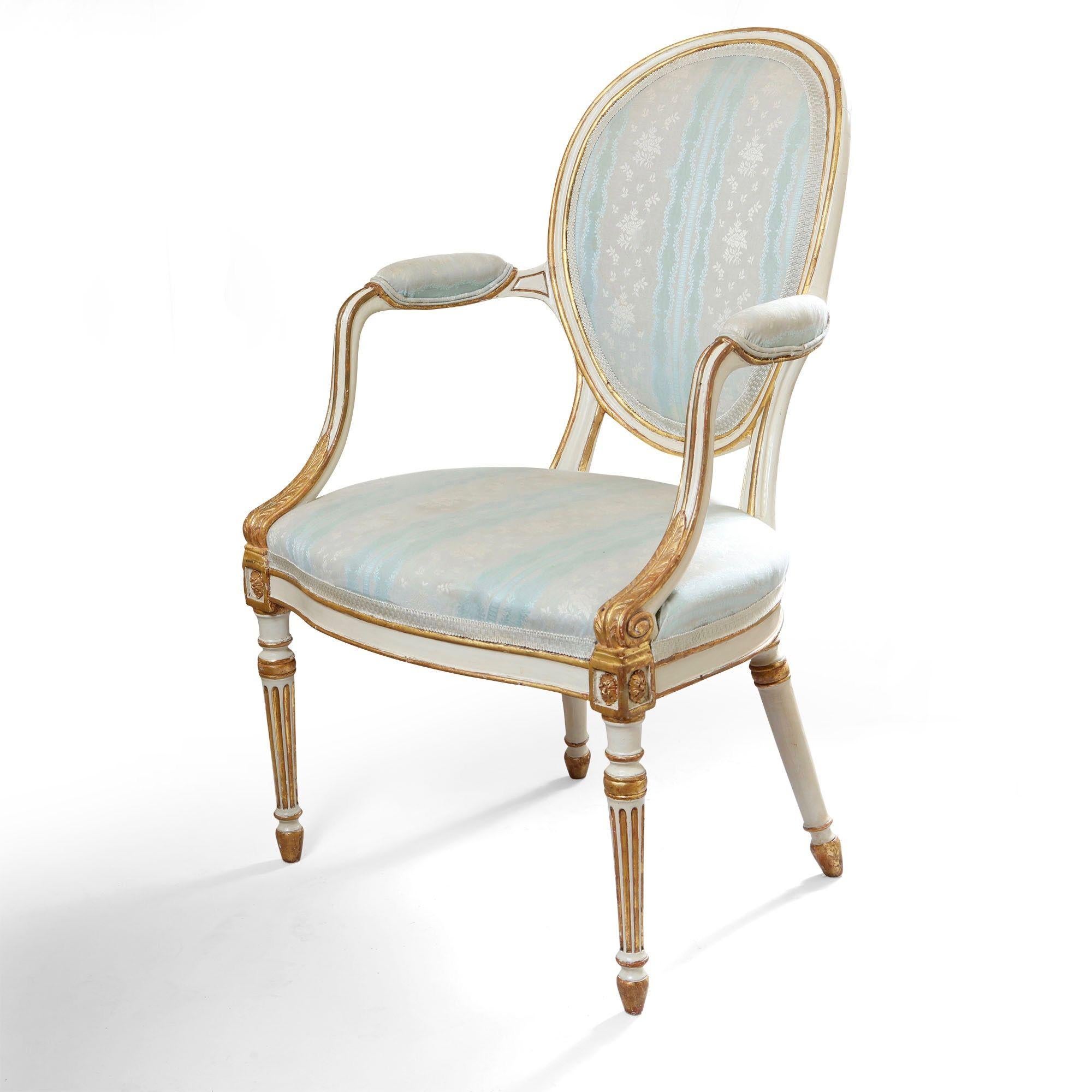 Adam Style George III Parcel Gilt Painted Pair of Chairs