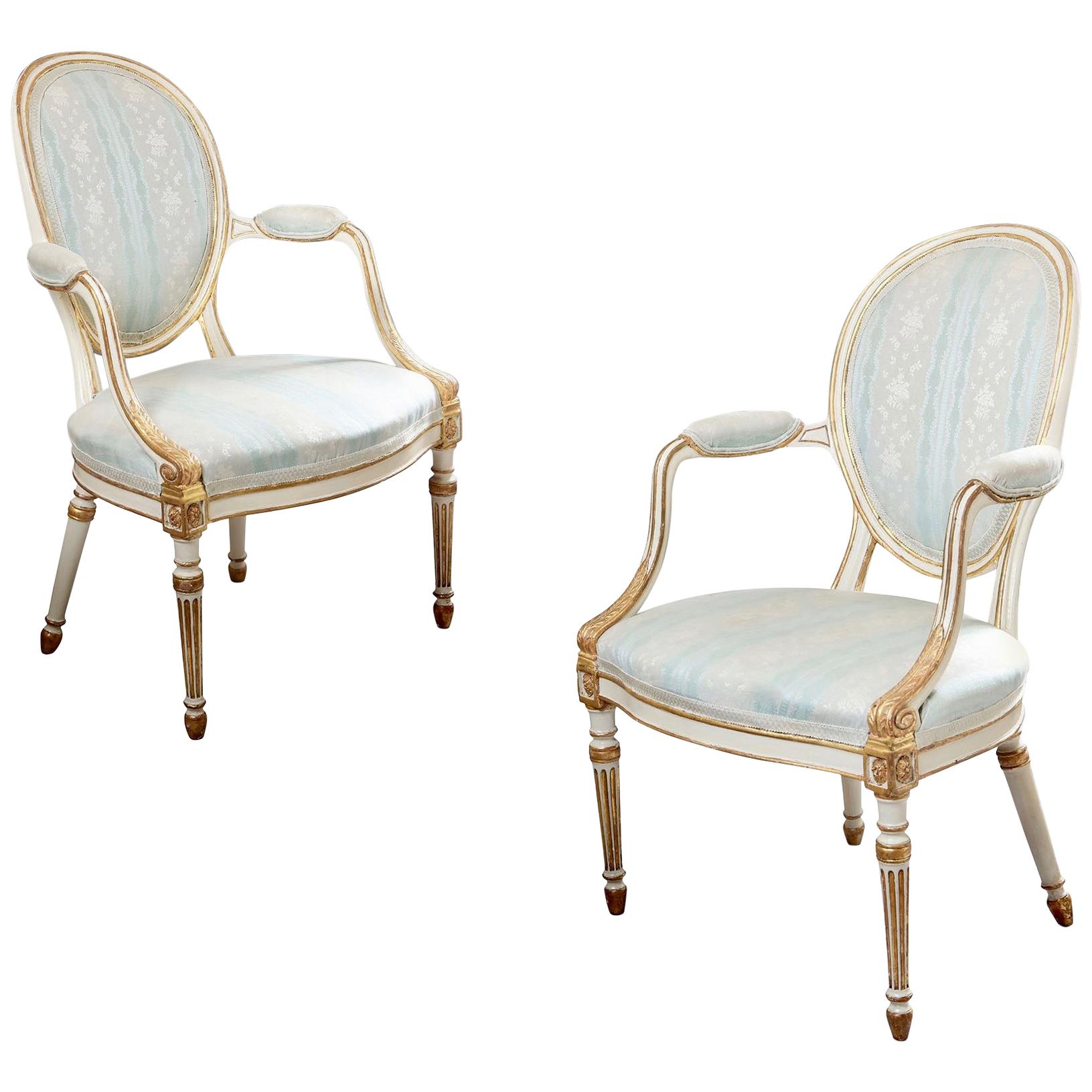 George III Parcel Gilt Painted Pair of Chairs