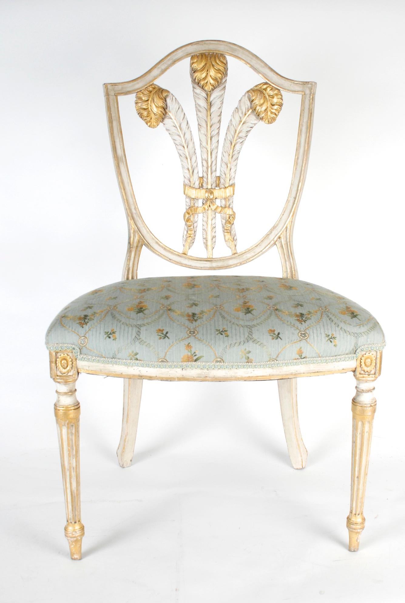 English George III Parcel Gilt Shield Back Side Chairs with Plumes, circa 1775
