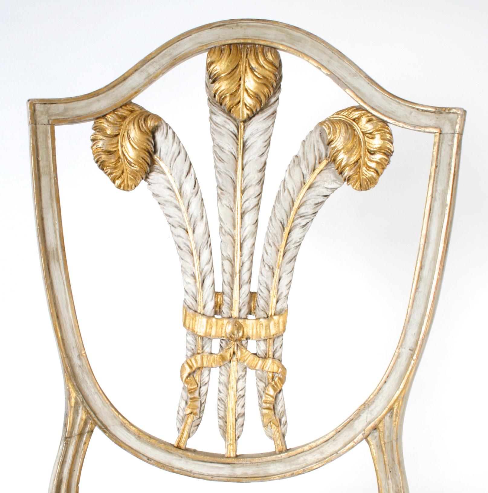 George III Parcel Gilt Shield Back Side Chairs with Plumes, circa 1775 In Good Condition In valatie, NY