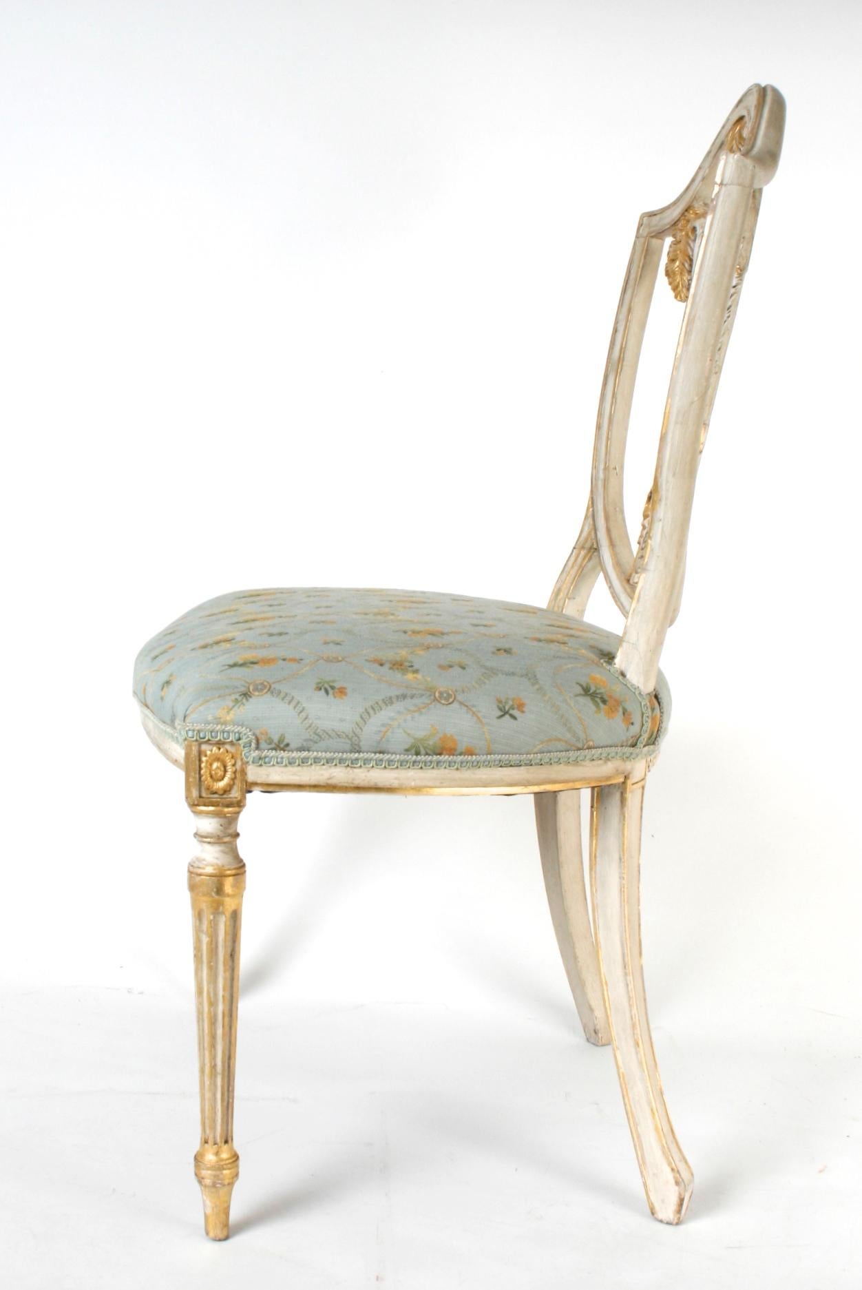 18th Century George III Parcel Gilt Shield Back Side Chairs with Plumes, circa 1775