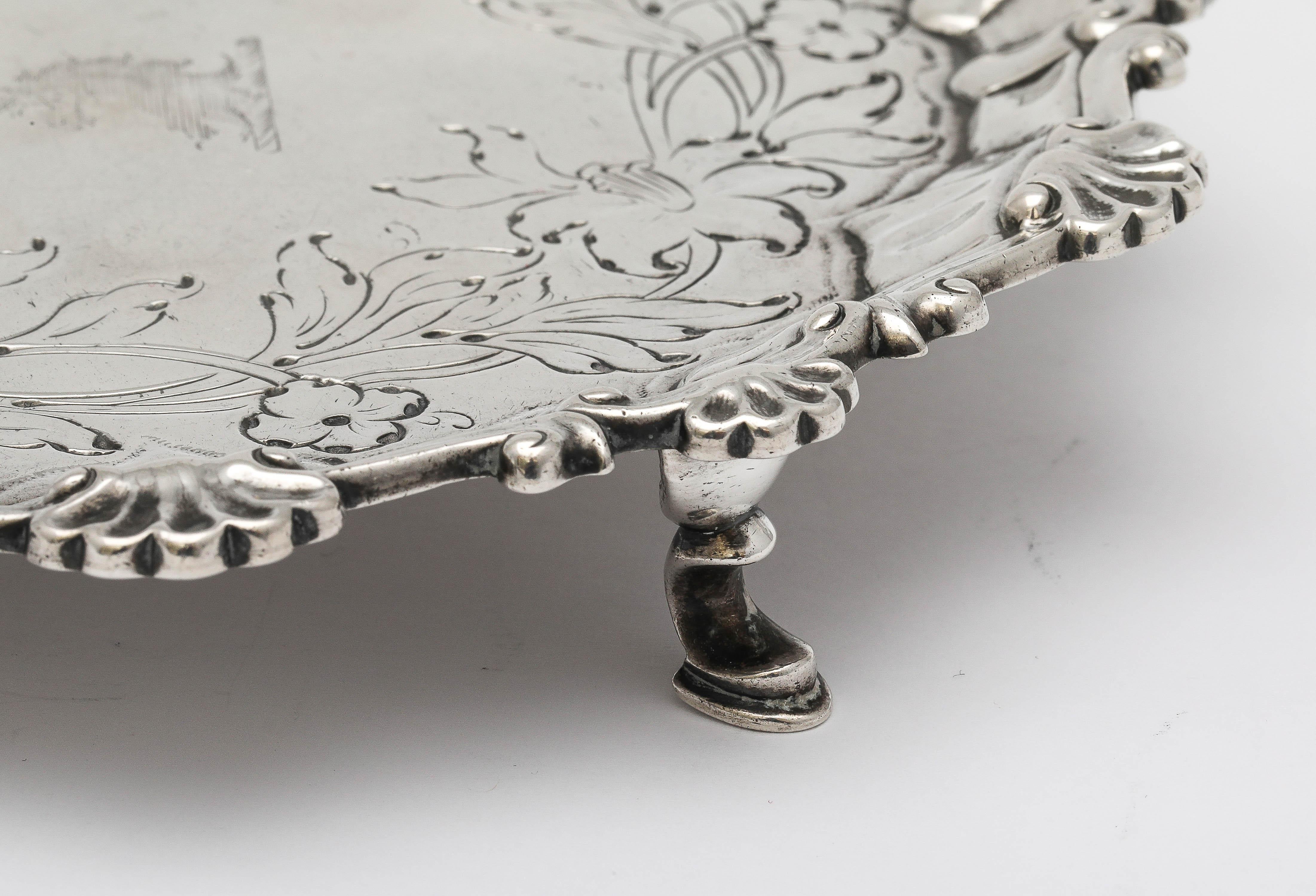 George III Period (1764) Footed Sterling Silver Salver/Tray For Sale 5