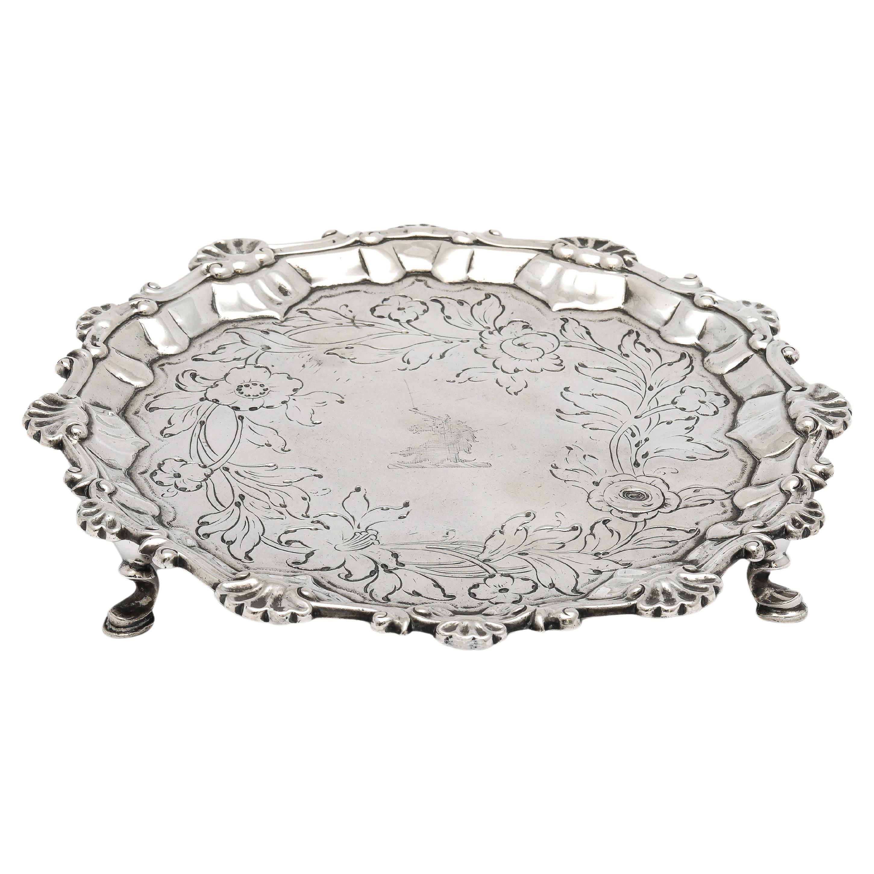 George III Period (1764) Footed Sterling Silver Salver/Tray For Sale
