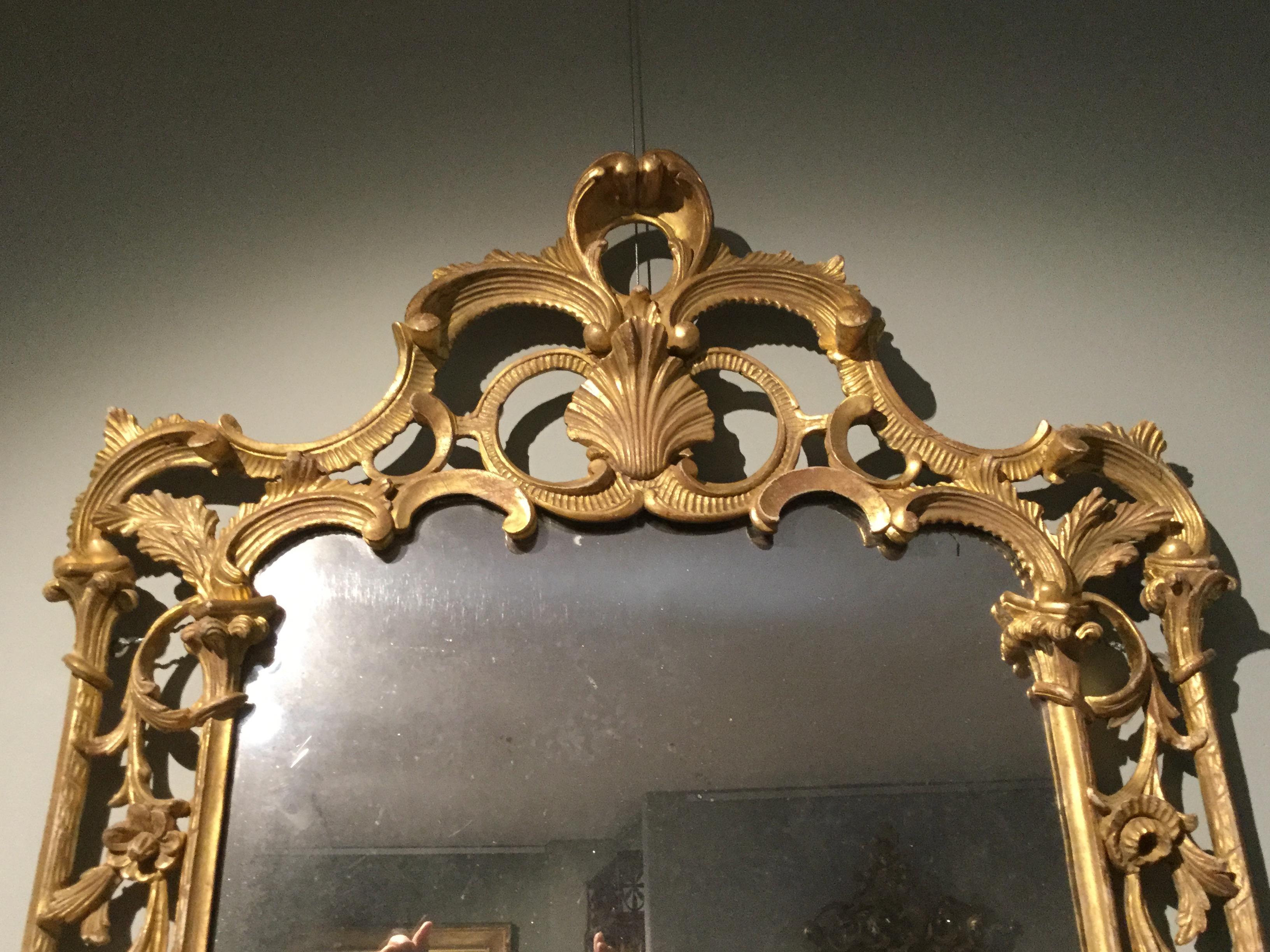 Mid-18th Century George III Period 18th Century Carved Giltwood and Gesso Mirror