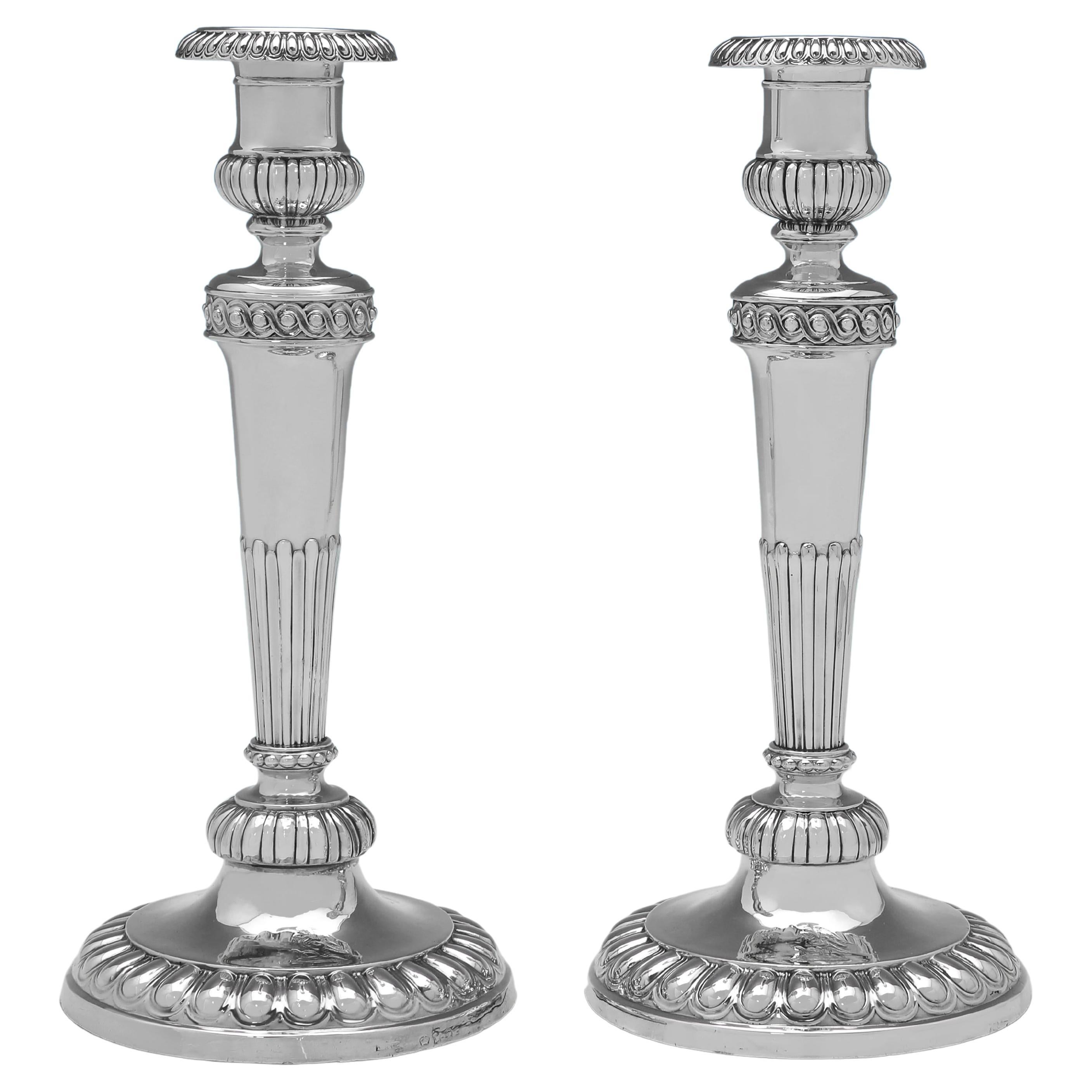 George III Period 19th Century Pair of Antique Sterling Silver Candlesticks