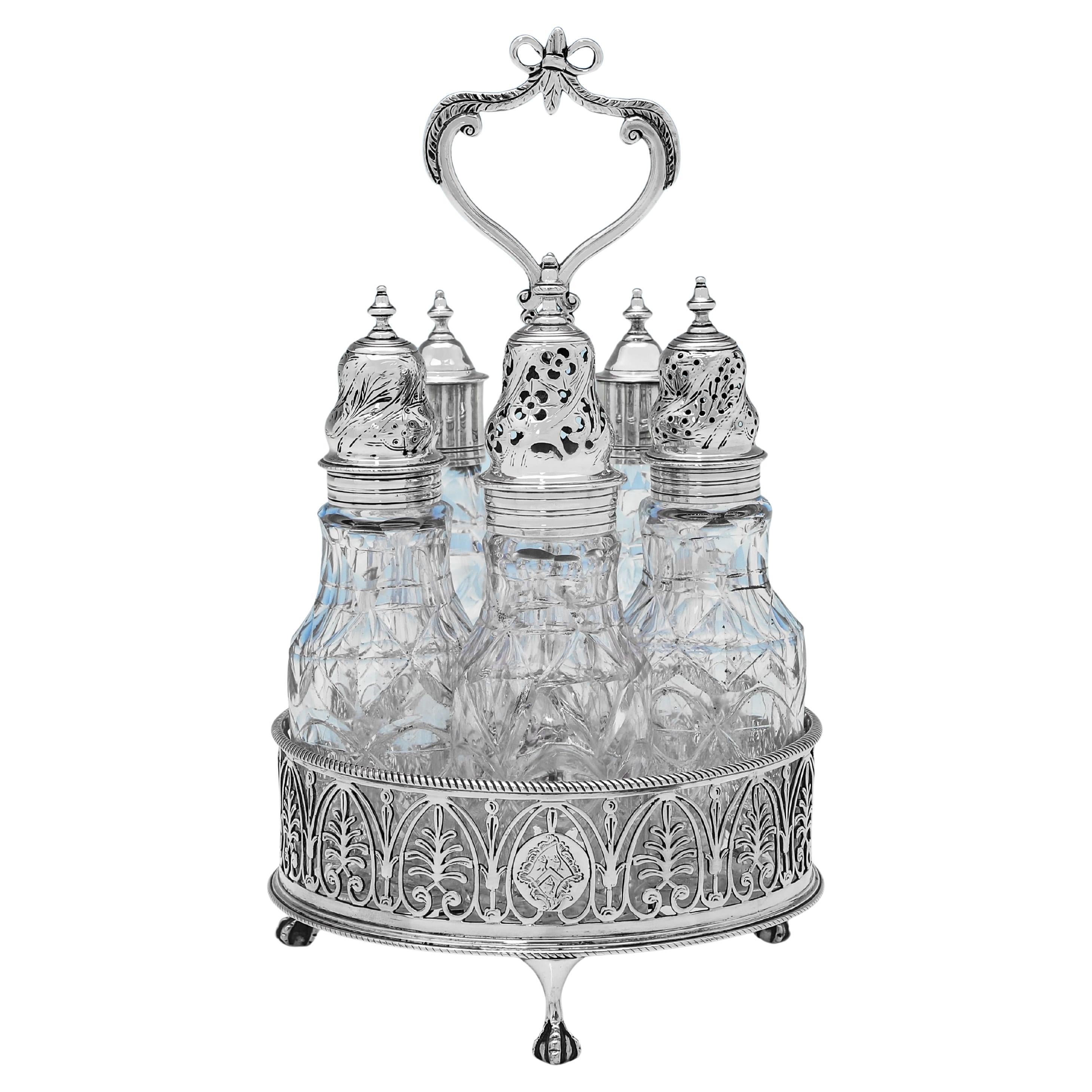 Antiguo juego de vinagreras de plata esterlina de la época de Jorge III fabricado por T & J Daniell 1773