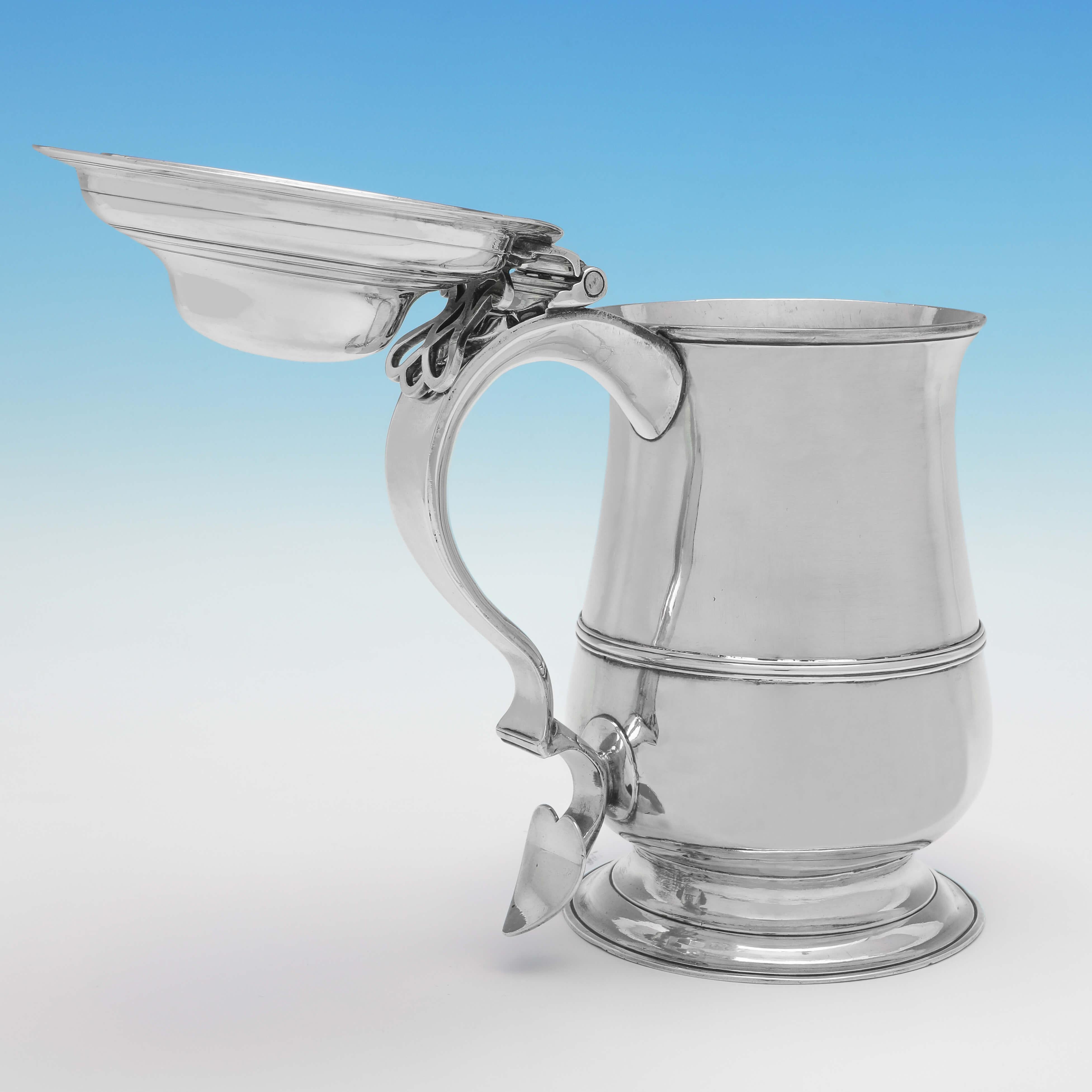 Late 18th Century George III Period Antique Sterling Silver Lidded Tankard, London, 1773 For Sale