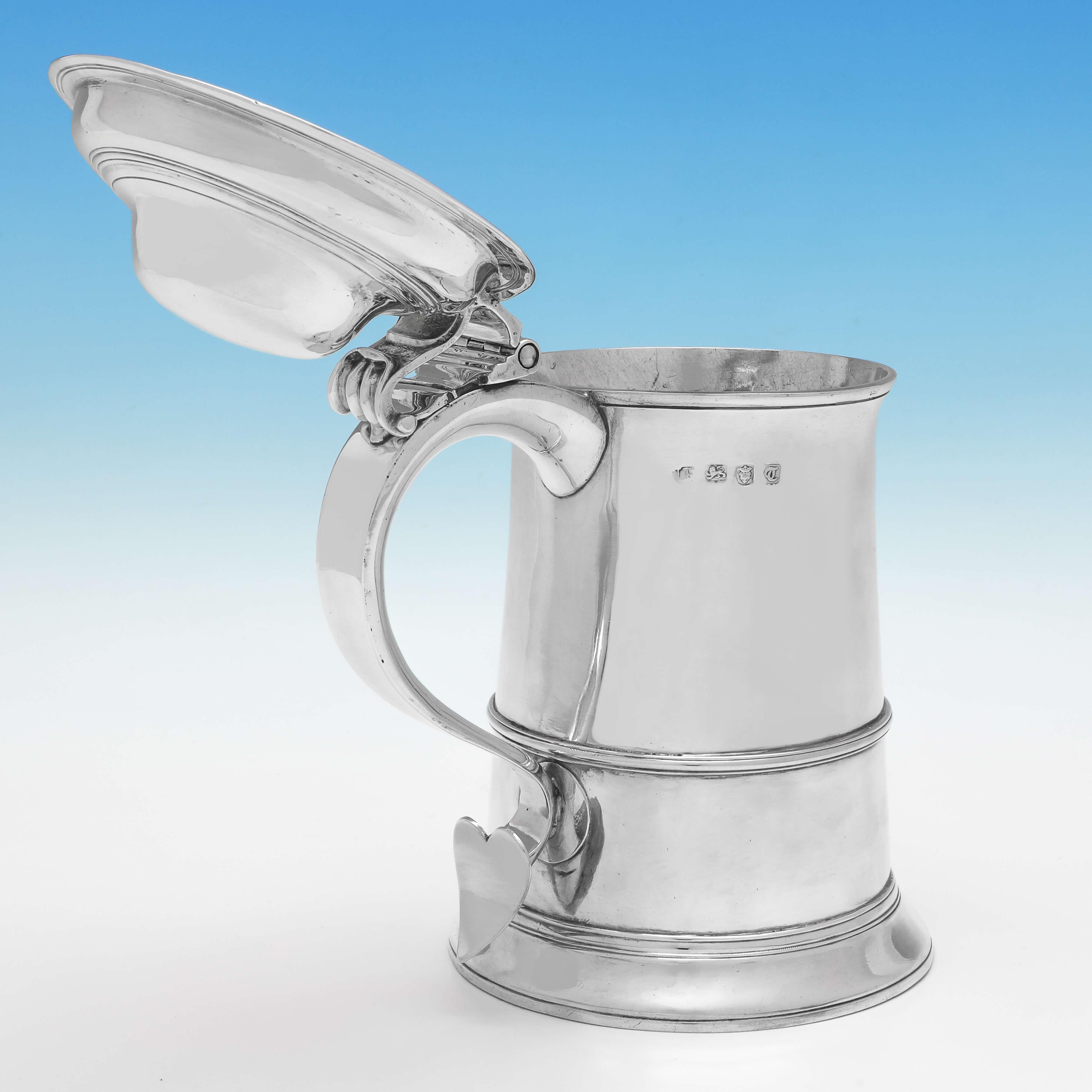 Late 18th Century George III Period Antique Sterling Silver Tankard, London 1774 John King For Sale