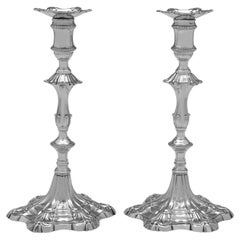 George III period cast sterling silver candlesticks by Hannam & Carter 1766