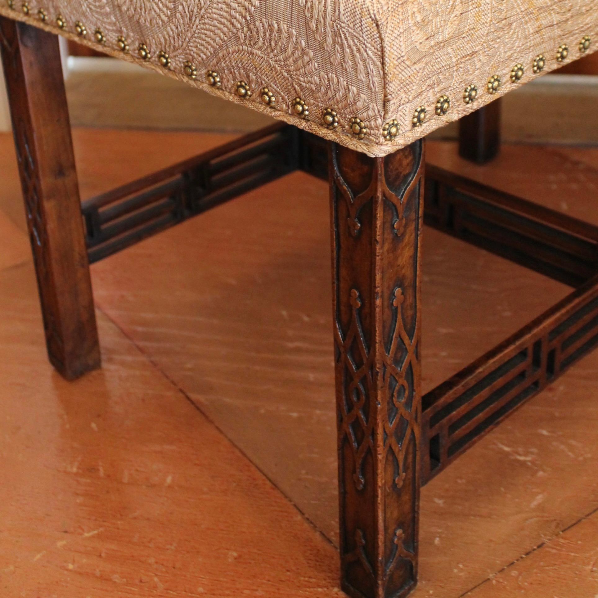 English George III Period Chinese Chippendale Blind Fret Legged Bench For Sale