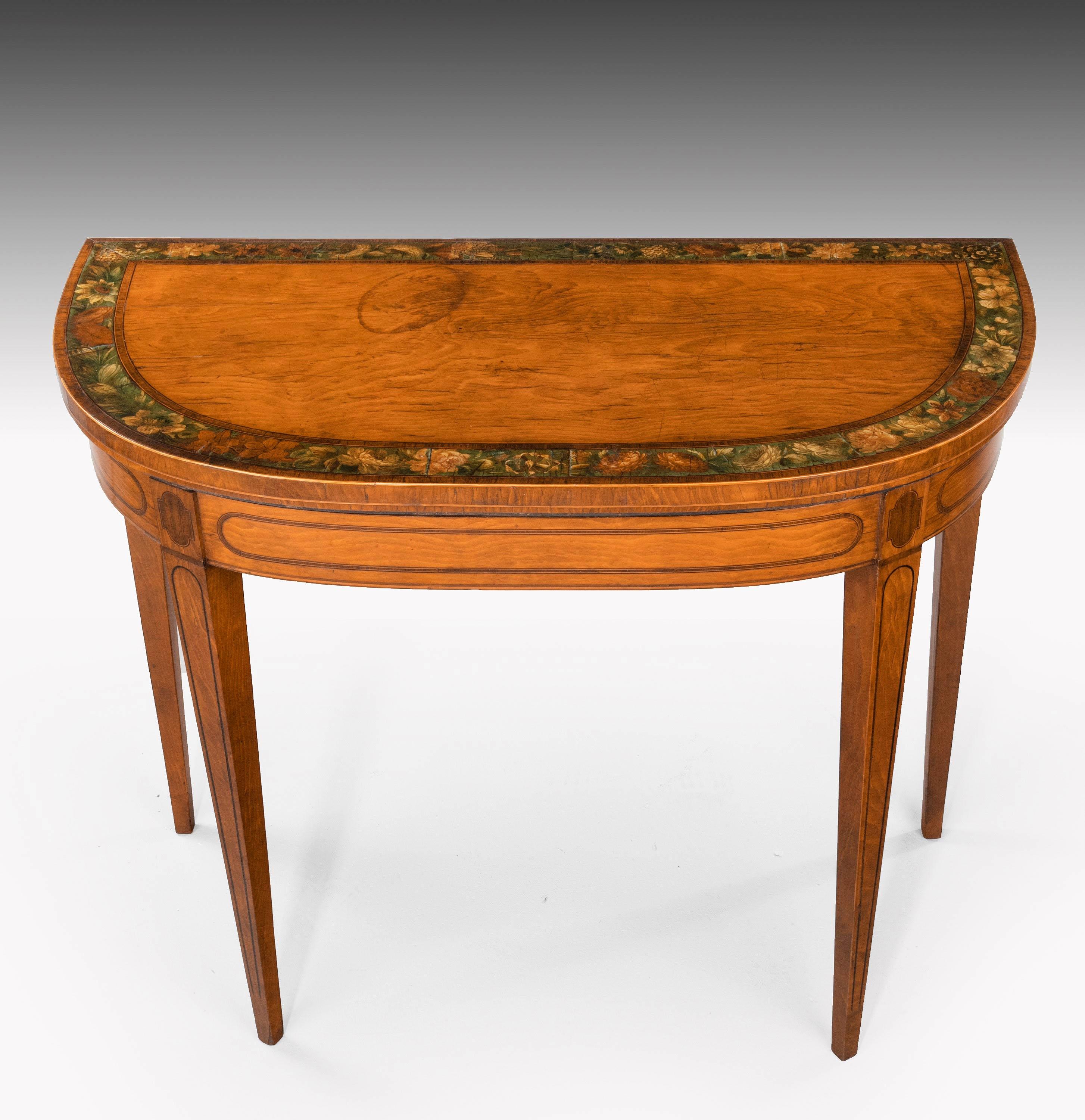 George III Period D-Shaped Satinwood Card Table In Excellent Condition For Sale In Peterborough, Northamptonshire