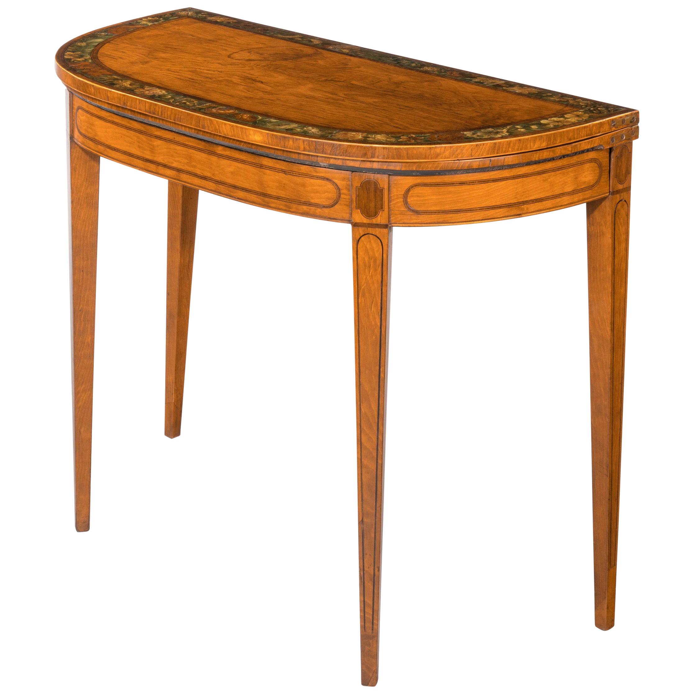 George III Period D-Shaped Satinwood Card Table For Sale