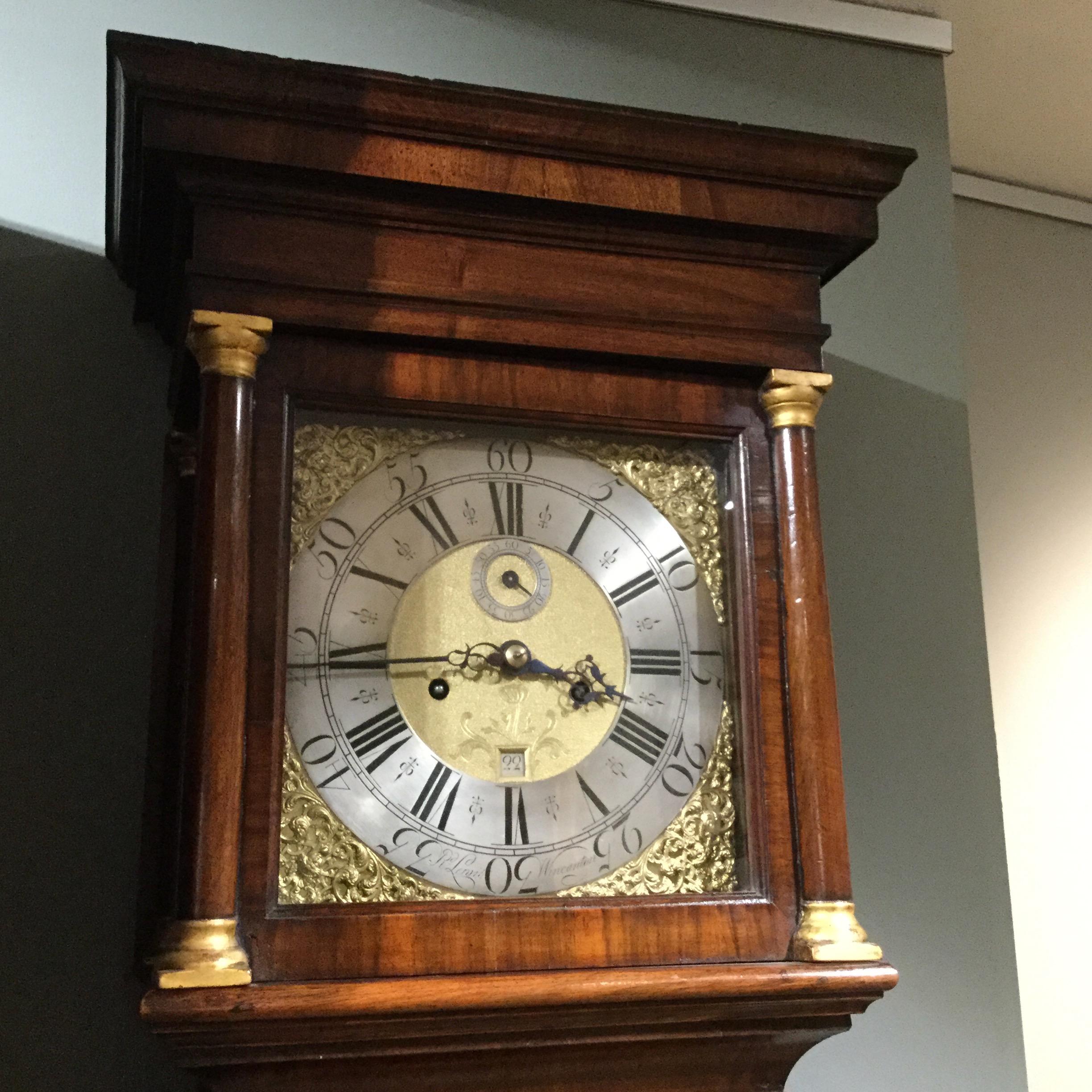 English George III Period Dial Walnut Longcase Clock by Richard Lewis of Wincanton For Sale