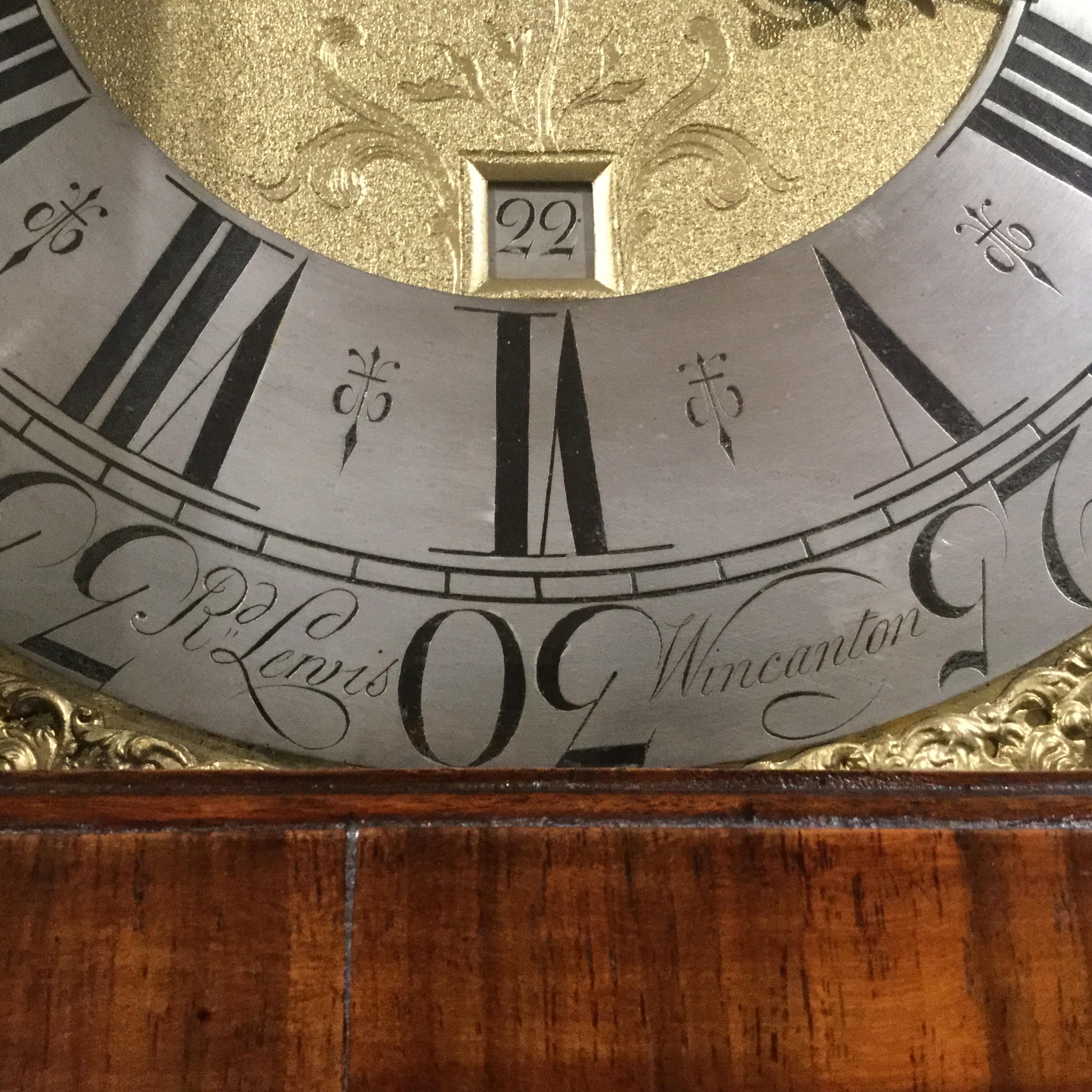 Mid-18th Century George III Period Dial Walnut Longcase Clock by Richard Lewis of Wincanton For Sale