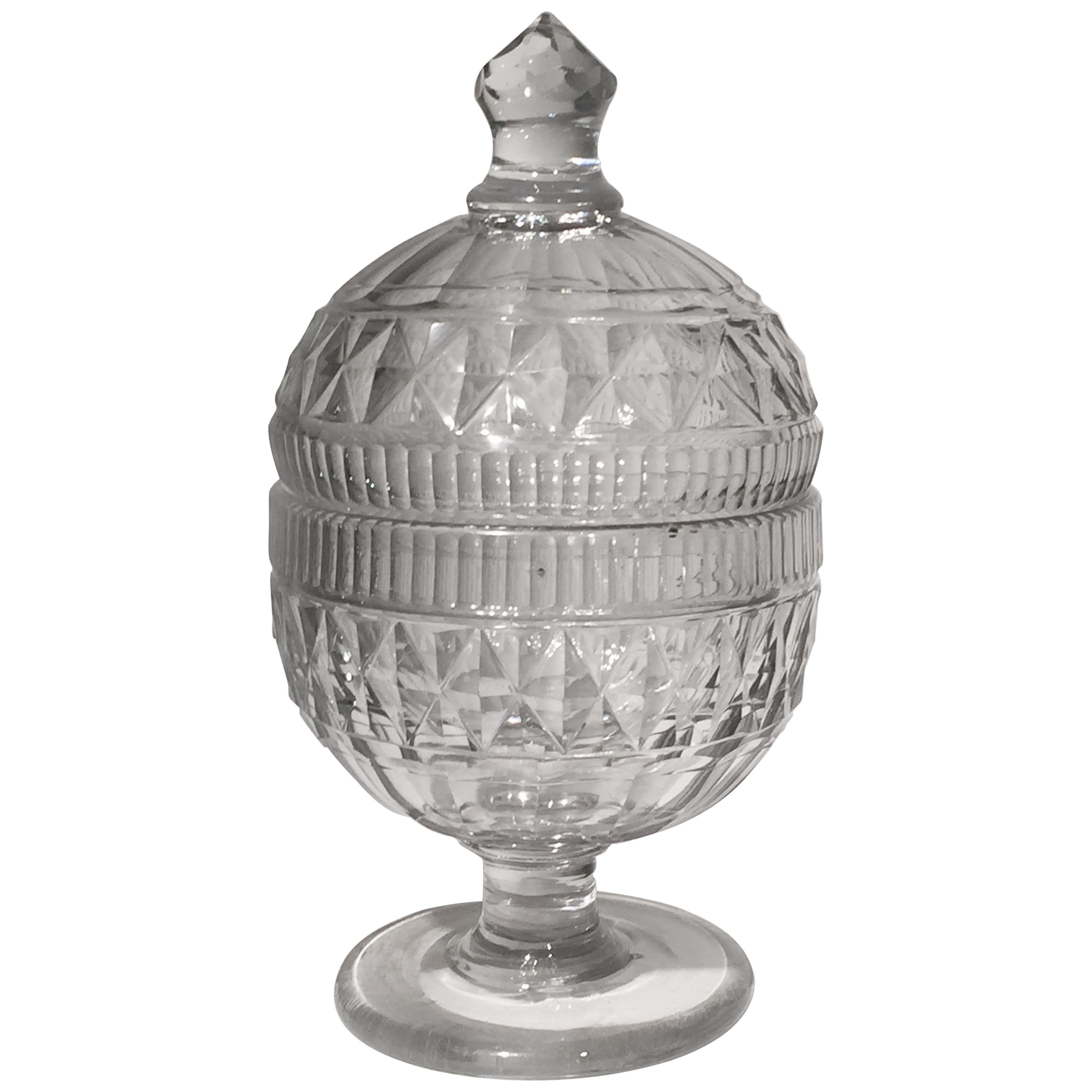 George III Period English Cut Glass Honey Jar and Cover For Sale