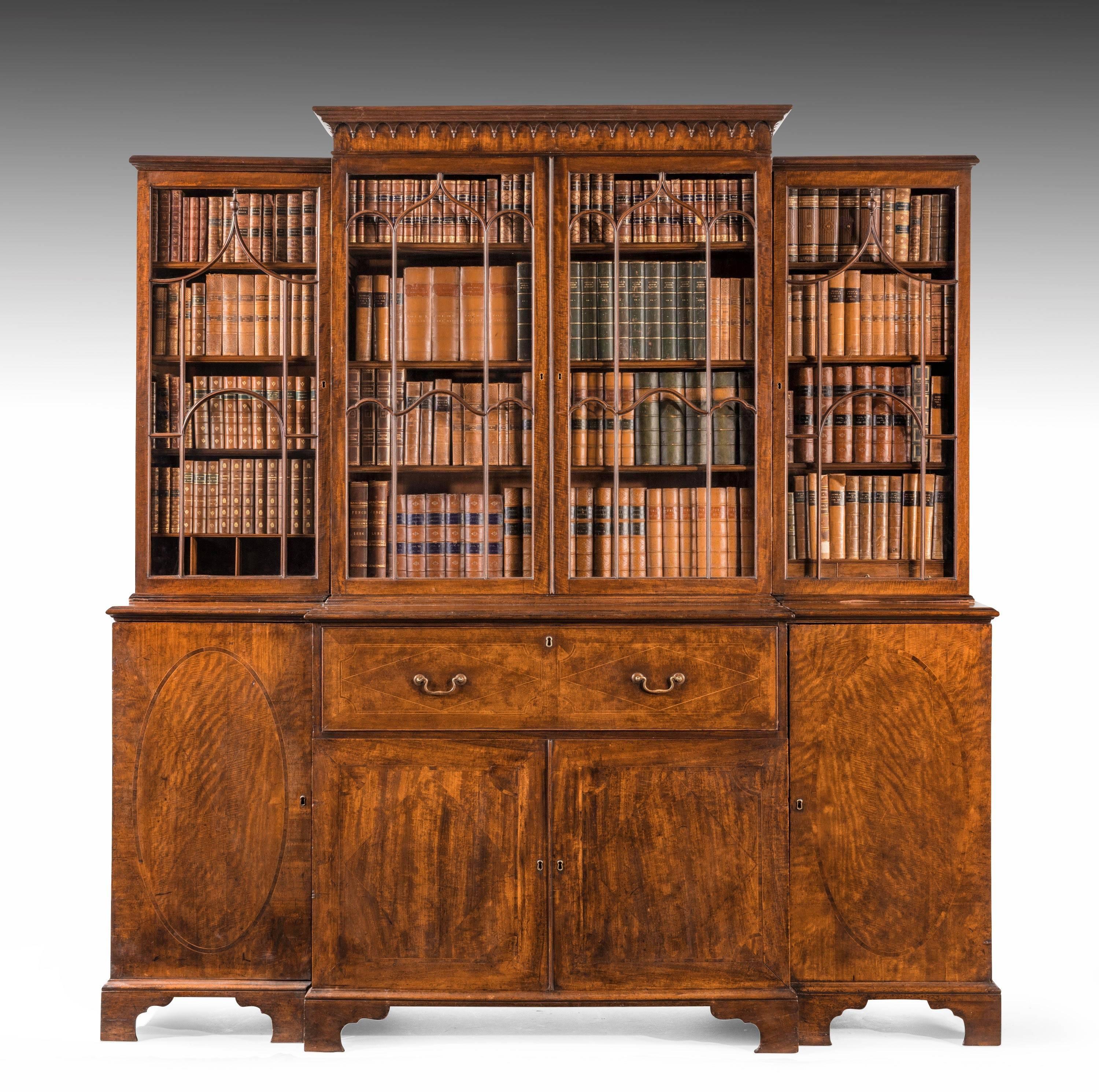 English George III Period Mahogany Breakfront Bookcase