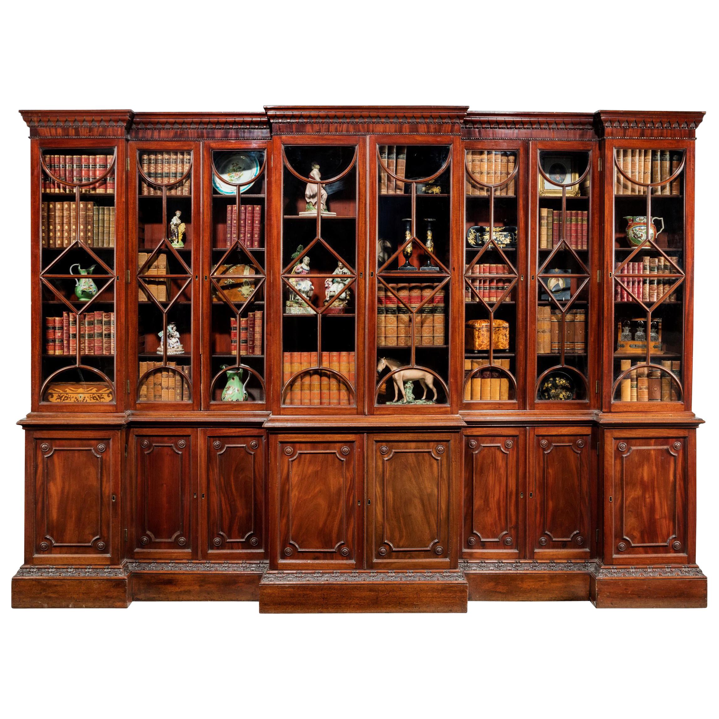 George III Period Mahogany Double Breakfront Bookcase