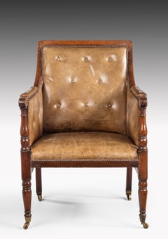 George III Period Mahogany Framed Bergère Chair Upholstered in Cowhide
