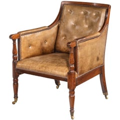 Antique George III Period Mahogany Framed Bergère Chair Upholstered in Cowhide