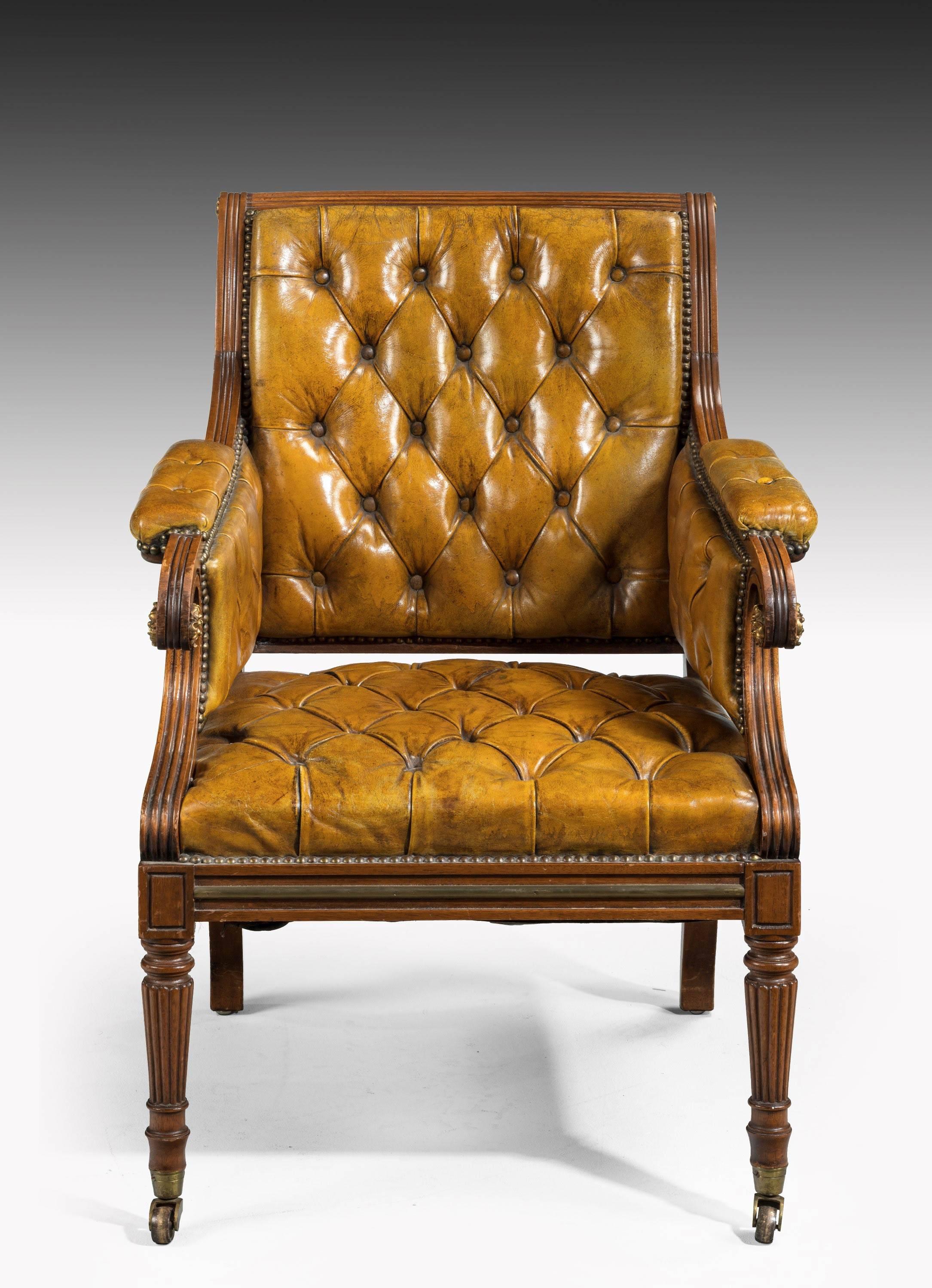 George III Period Mahogany Framed Library Bergere Chair 1