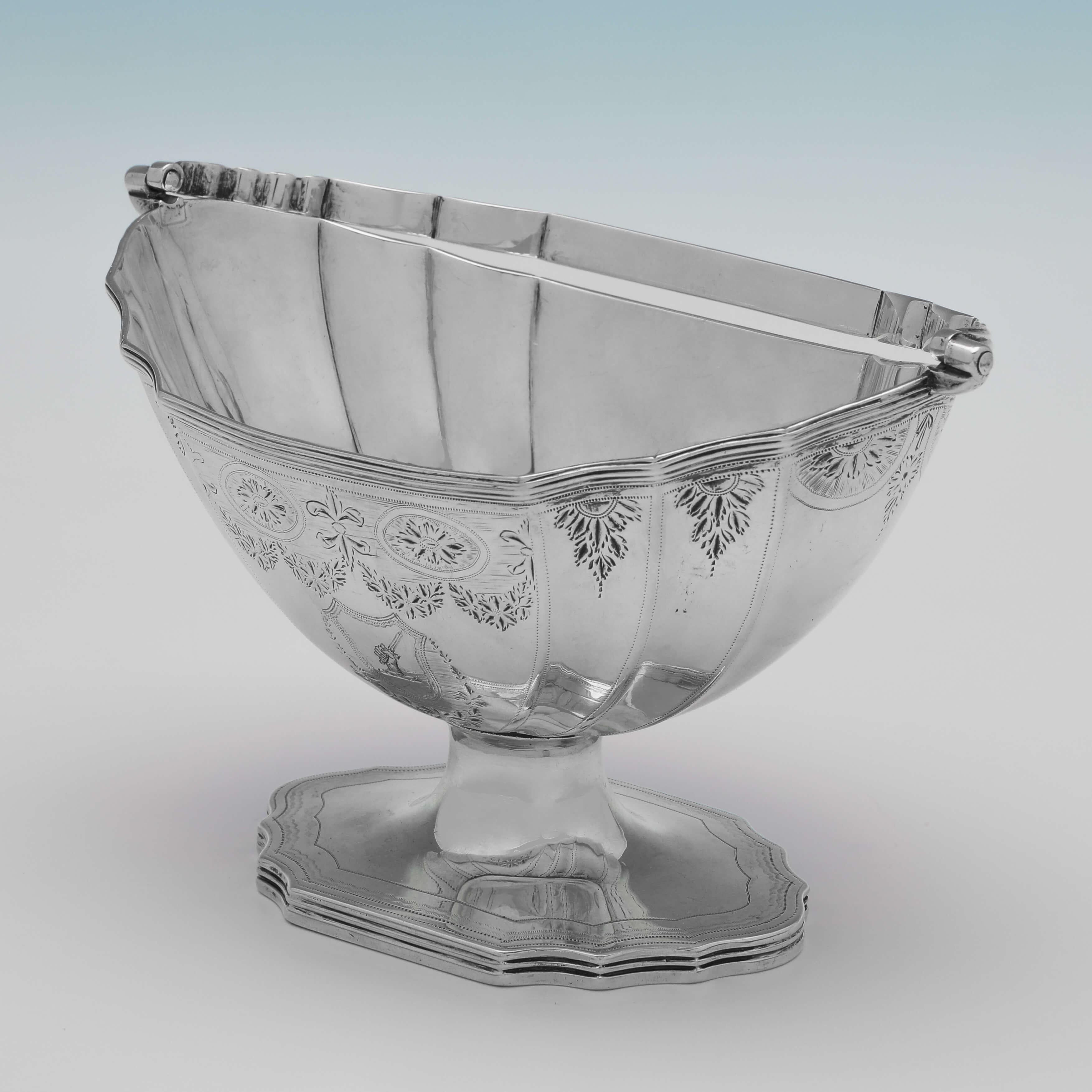 English George III Period Neoclassical Design Sterling Silver Sugar Basket, London, 1795 For Sale