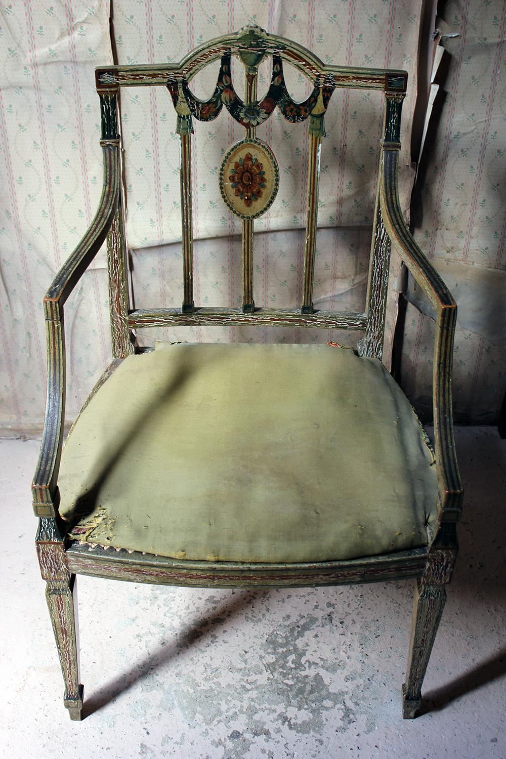 Beech George III Period Painted Open Armchair, Attributed to Gillows, circa 1790-1795