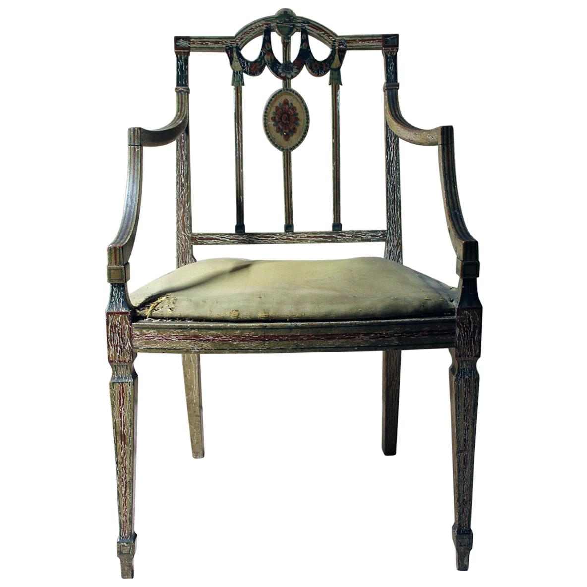 George III Period Painted Open Armchair, Attributed to Gillows, circa 1790-1795