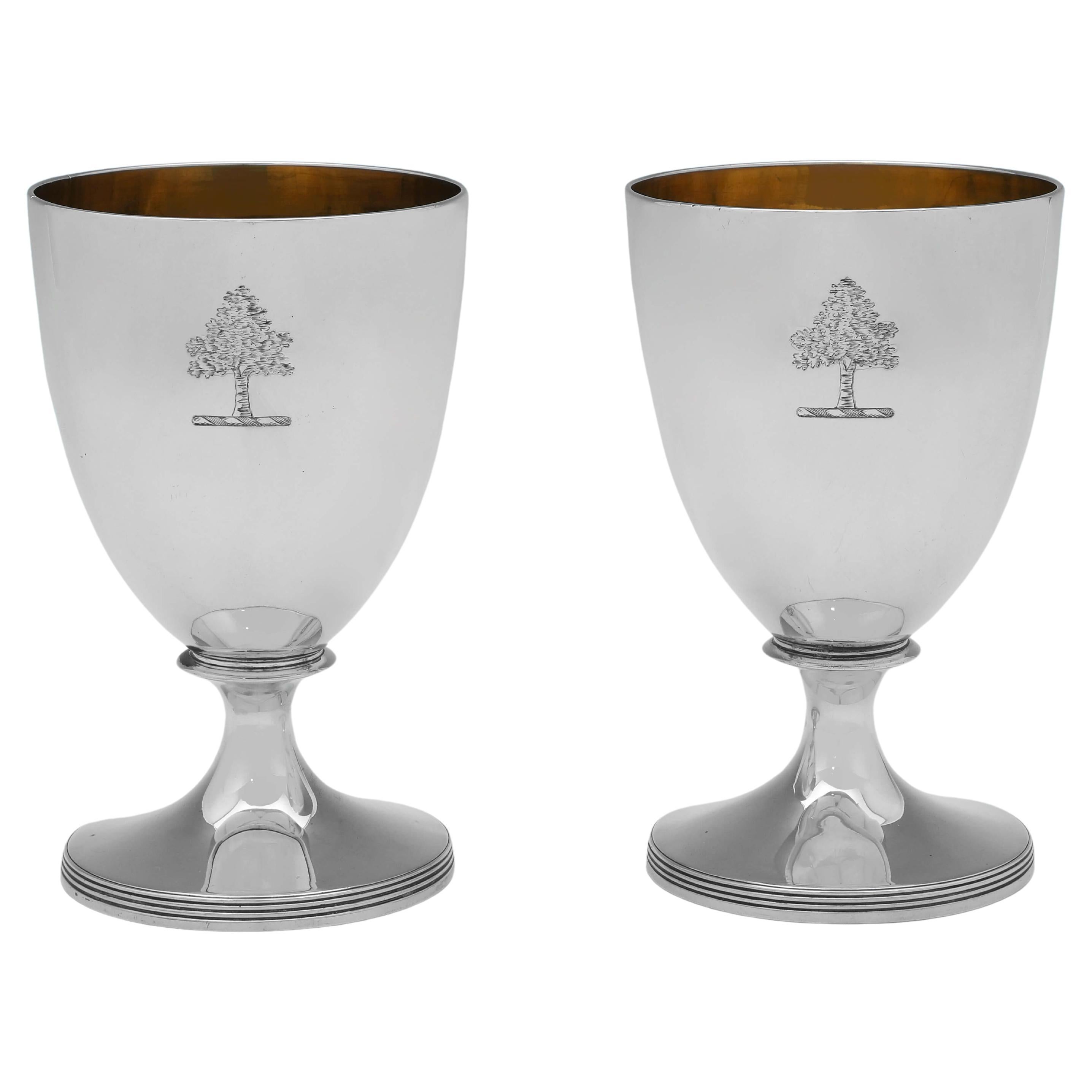 George III Period Pair of English Sterling Silver Goblets, London 1802 J. Emes For Sale