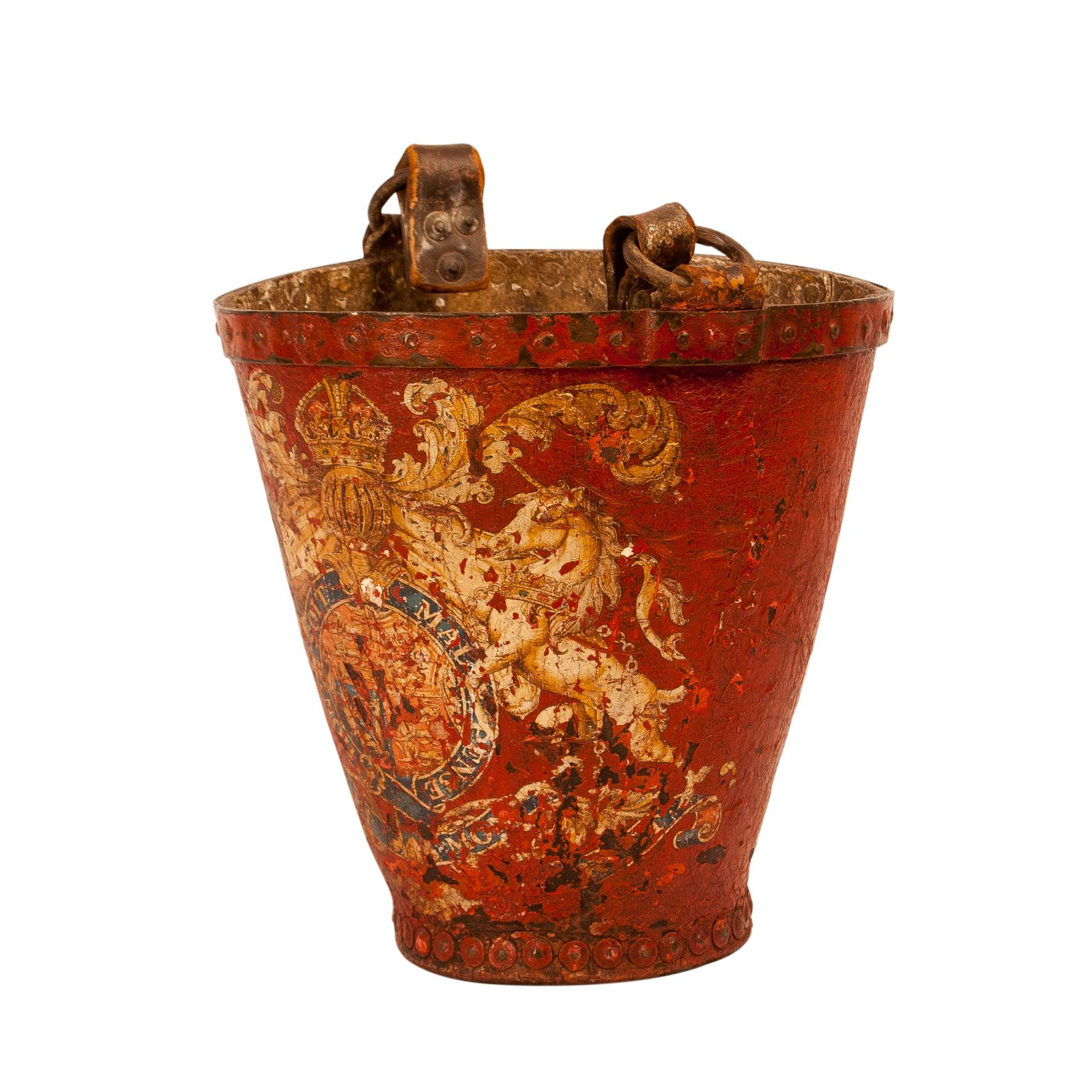 British George III Period Red Leather Fire Bucket, England, circa 1780 Late 18th Century