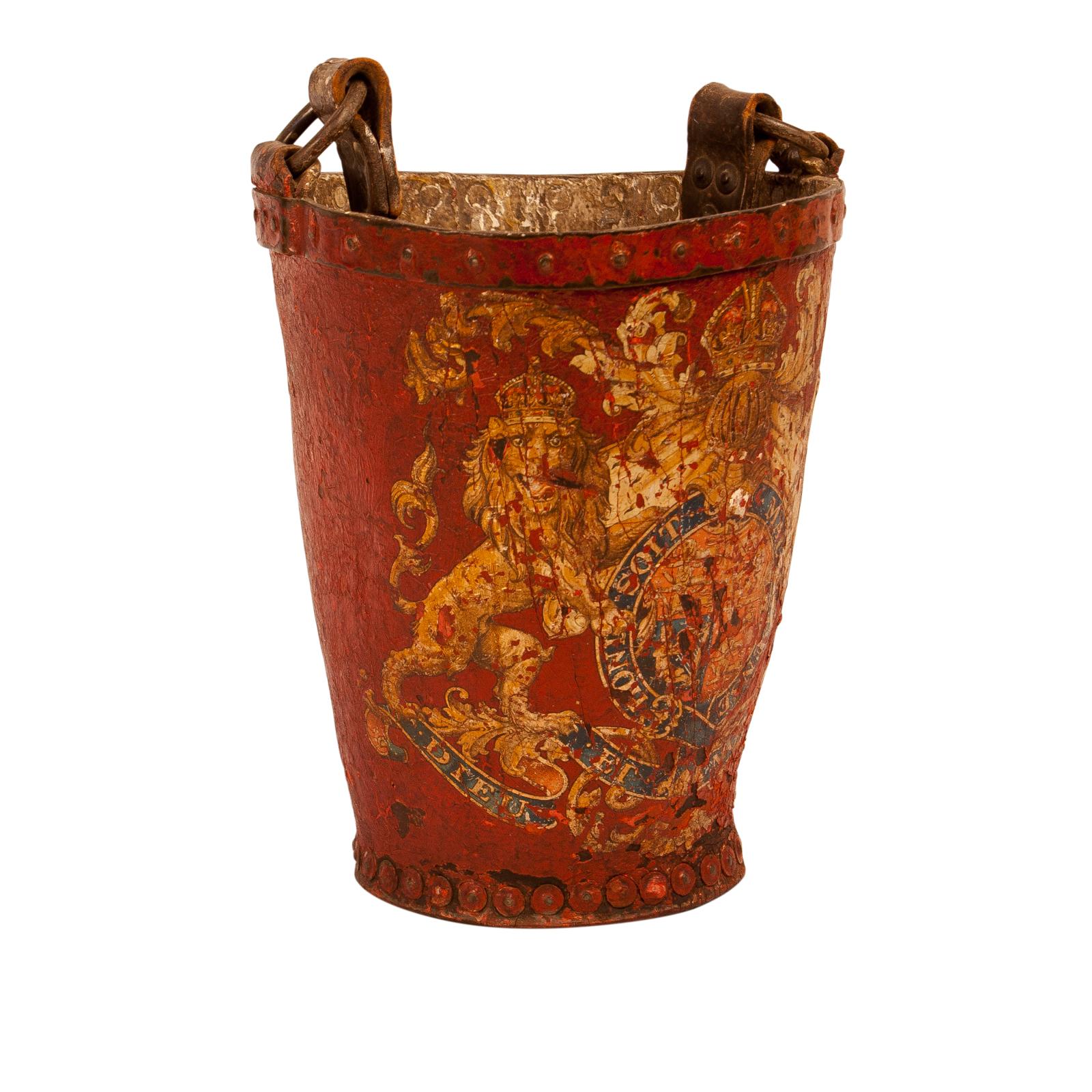 George III Period Red Leather Fire Bucket, England, circa 1780 Late 18th Century In Fair Condition In San Francisco, CA