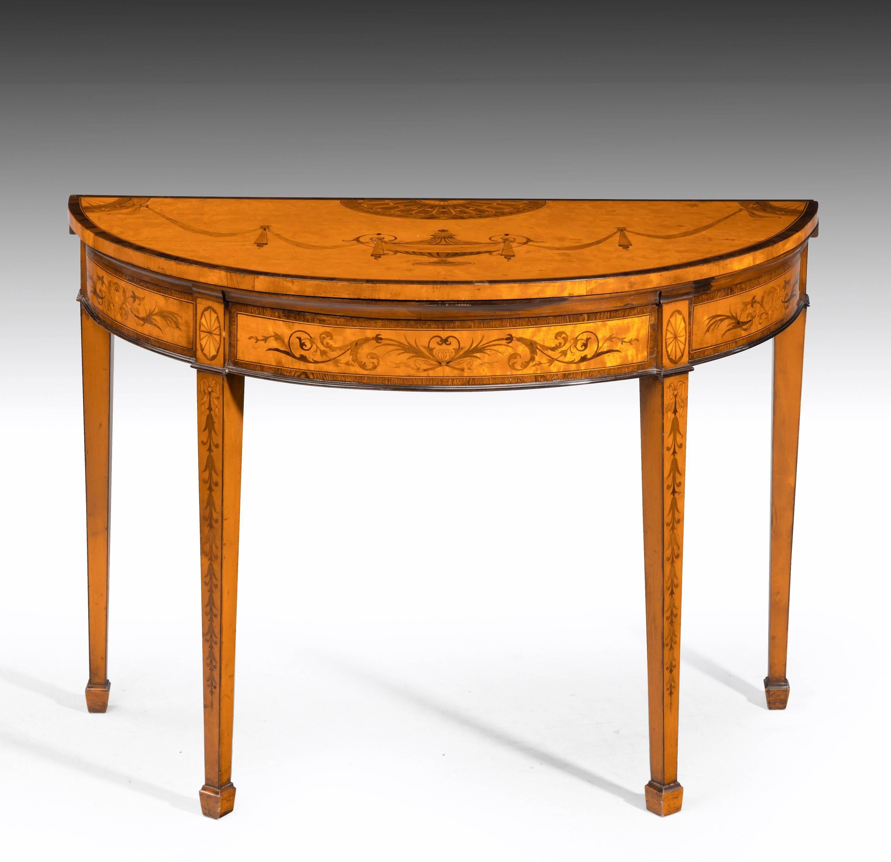 George III Period Satinwood Demilune Card Table In Excellent Condition In Peterborough, Northamptonshire