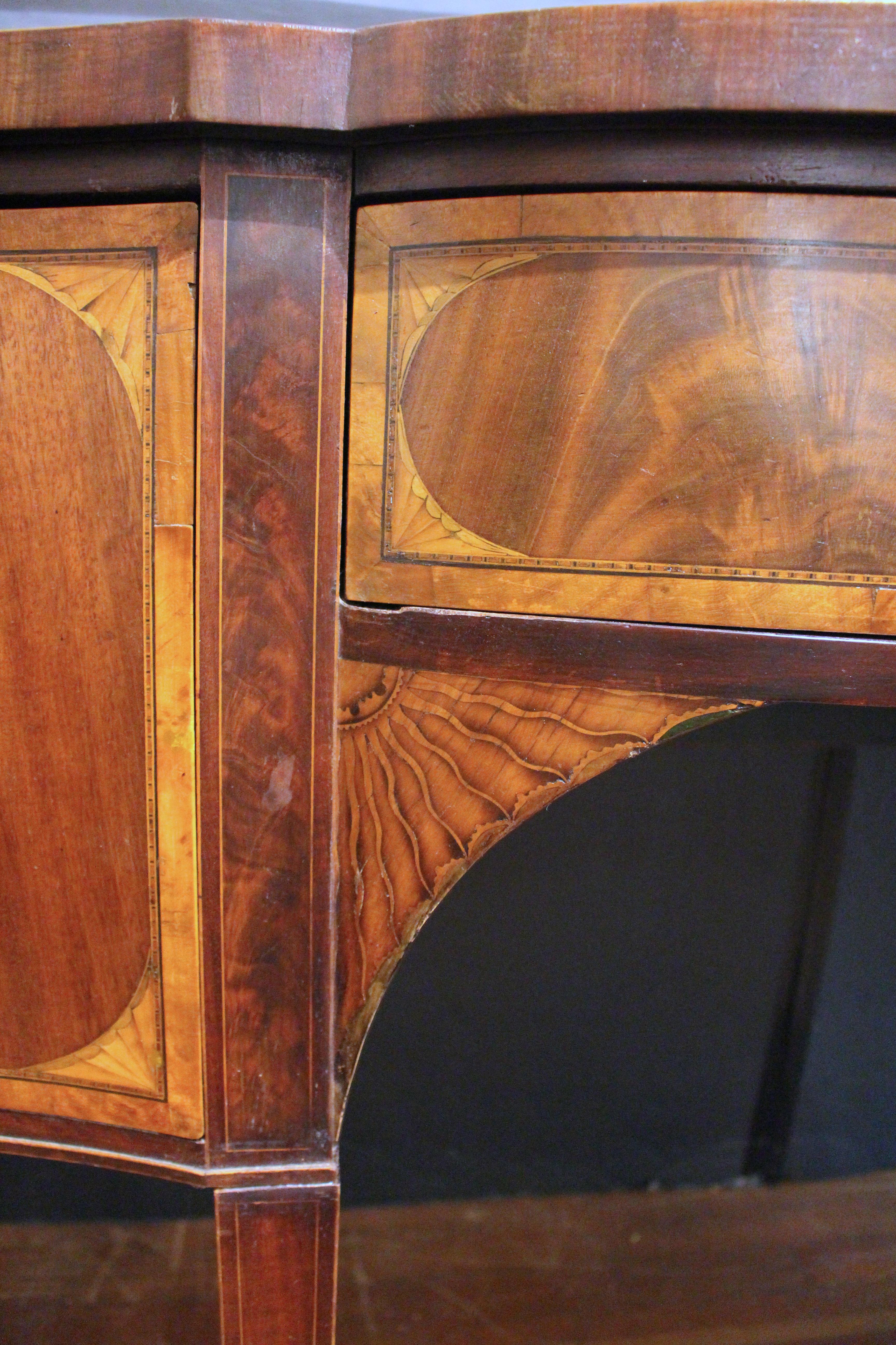 18th Century George III Period Serpentine Front Sideboard with Brass Rail For Sale