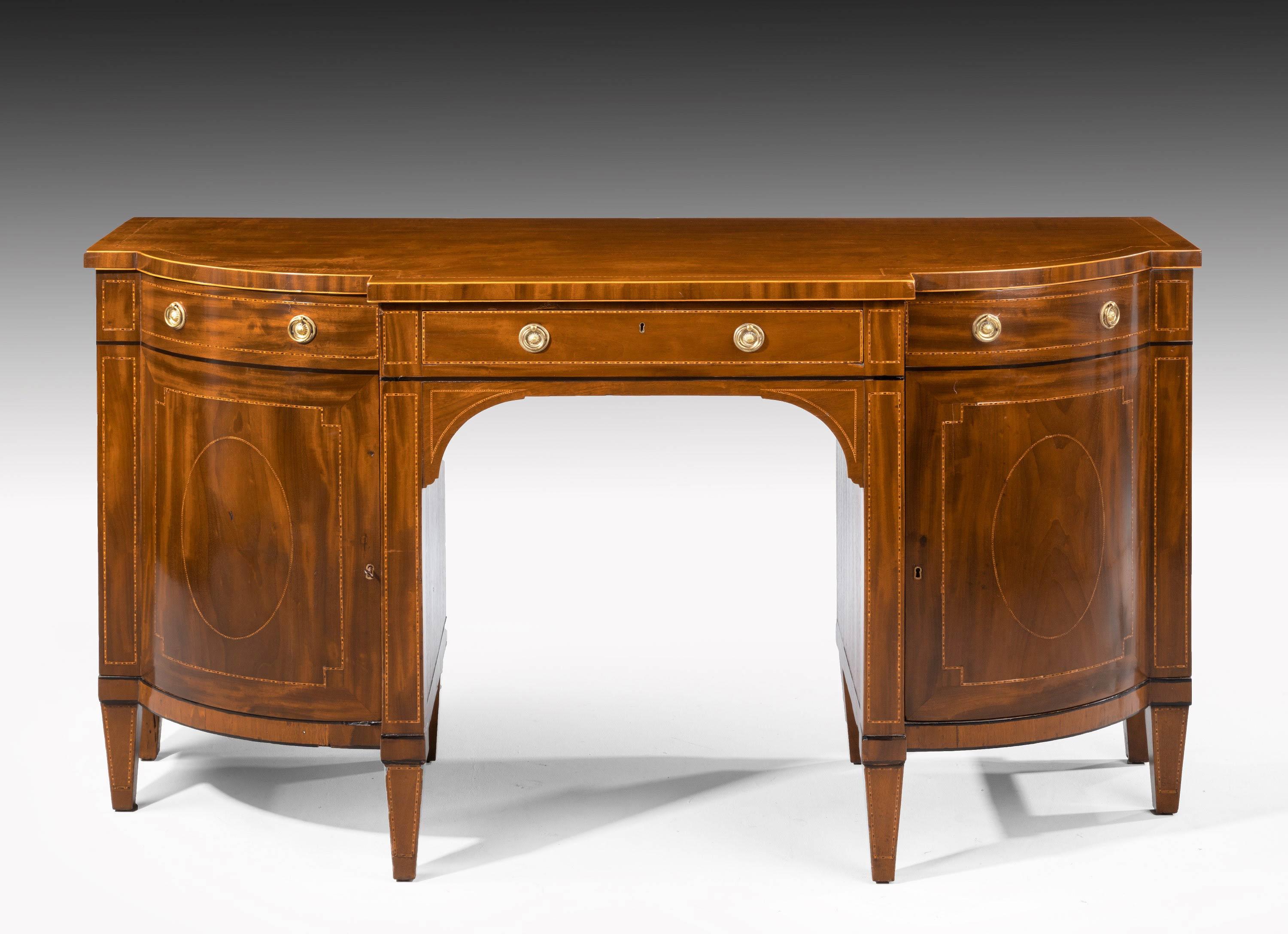 English George III Period Sheraton Mahogany Bow and Breakfront Sideboard