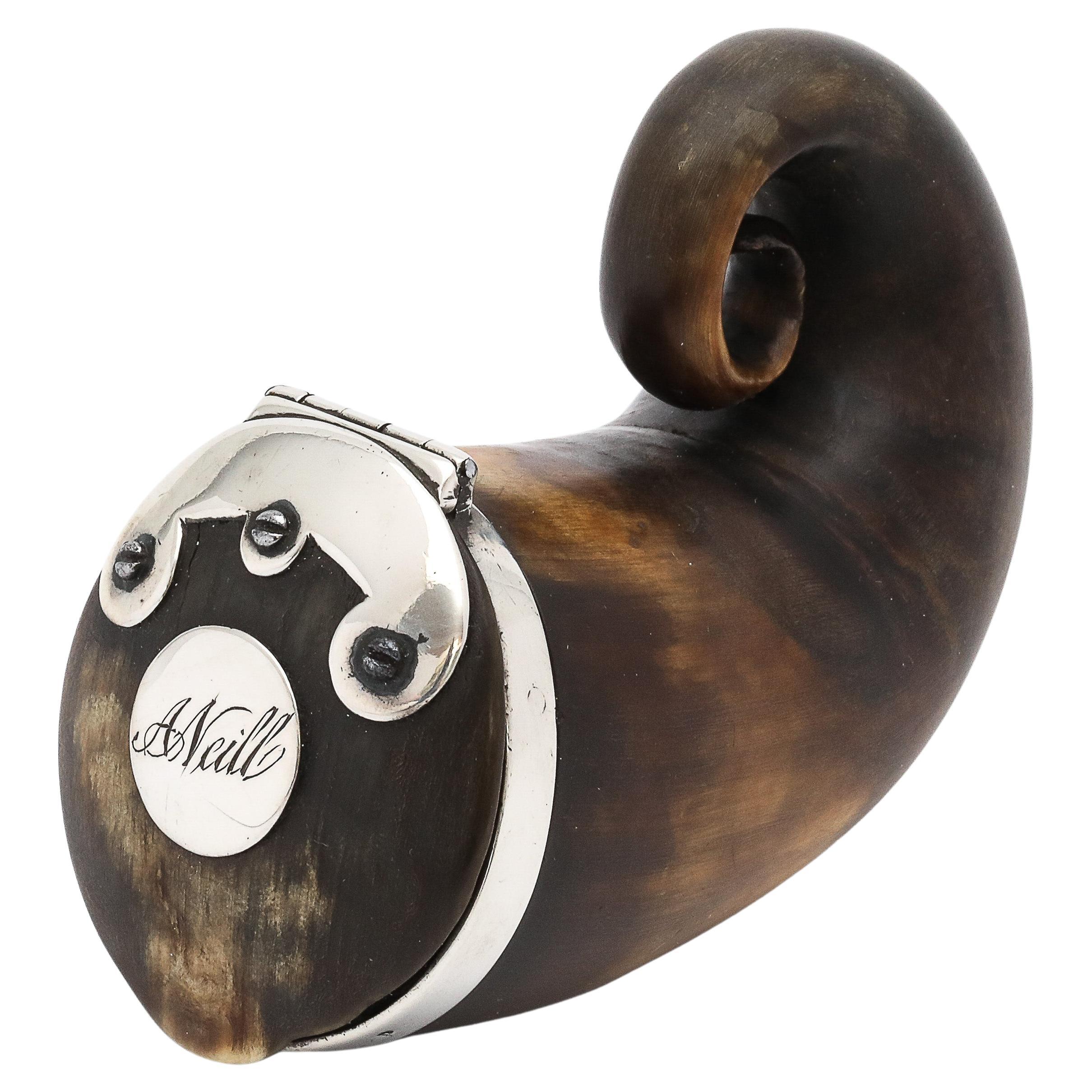 George III Period Sterling Silver-Mounted Scottish Snuff Mull With Hinged Lid