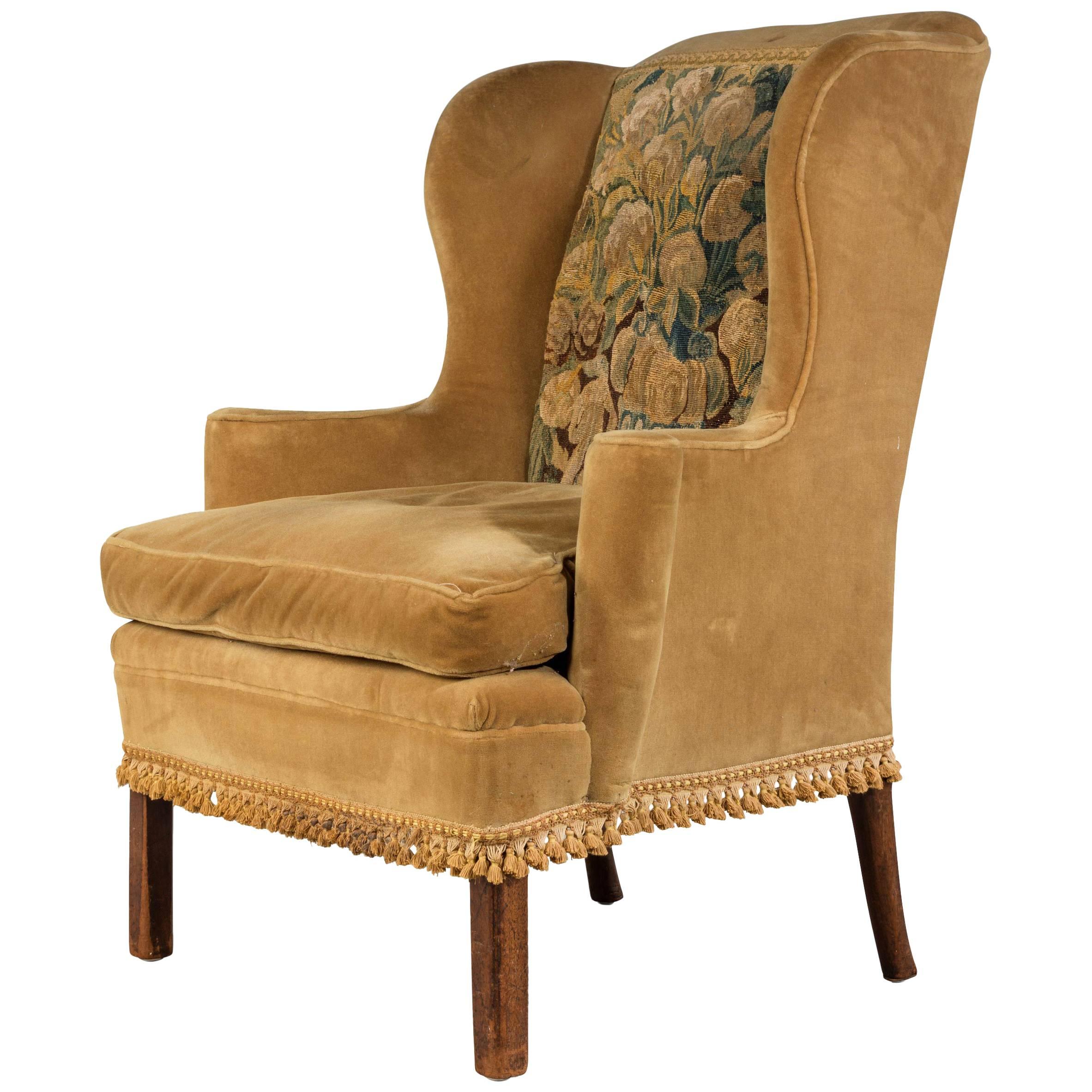 George III Period Wing Chair Incorporating a Verdure Tapestry Panel