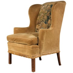 Antique George III Period Wing Chair Incorporating a Verdure Tapestry Panel